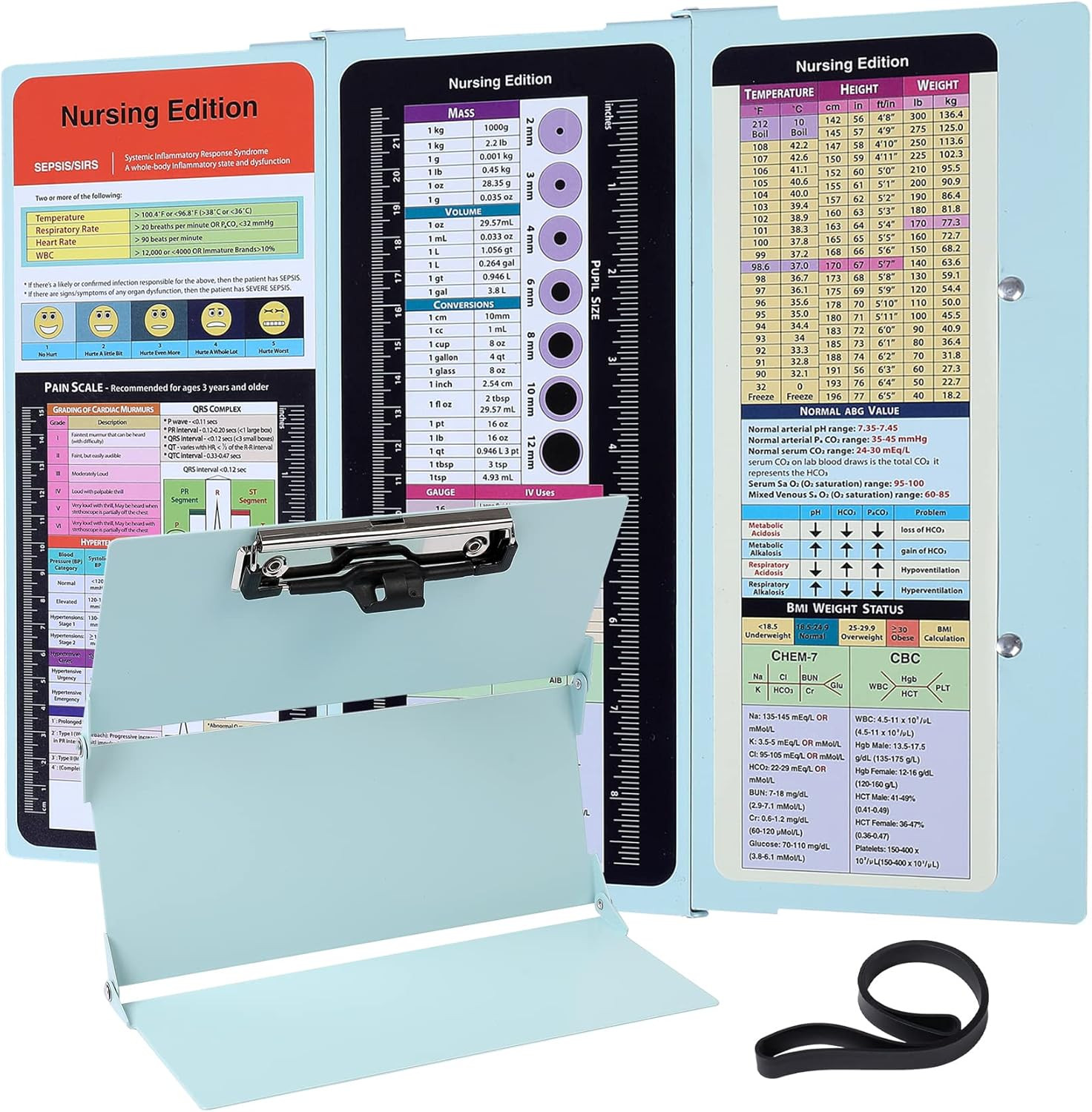 Nursing Clipboard Foldable Pocket Size-Nursing Edition Cheat Sheets Aluminum 3 L