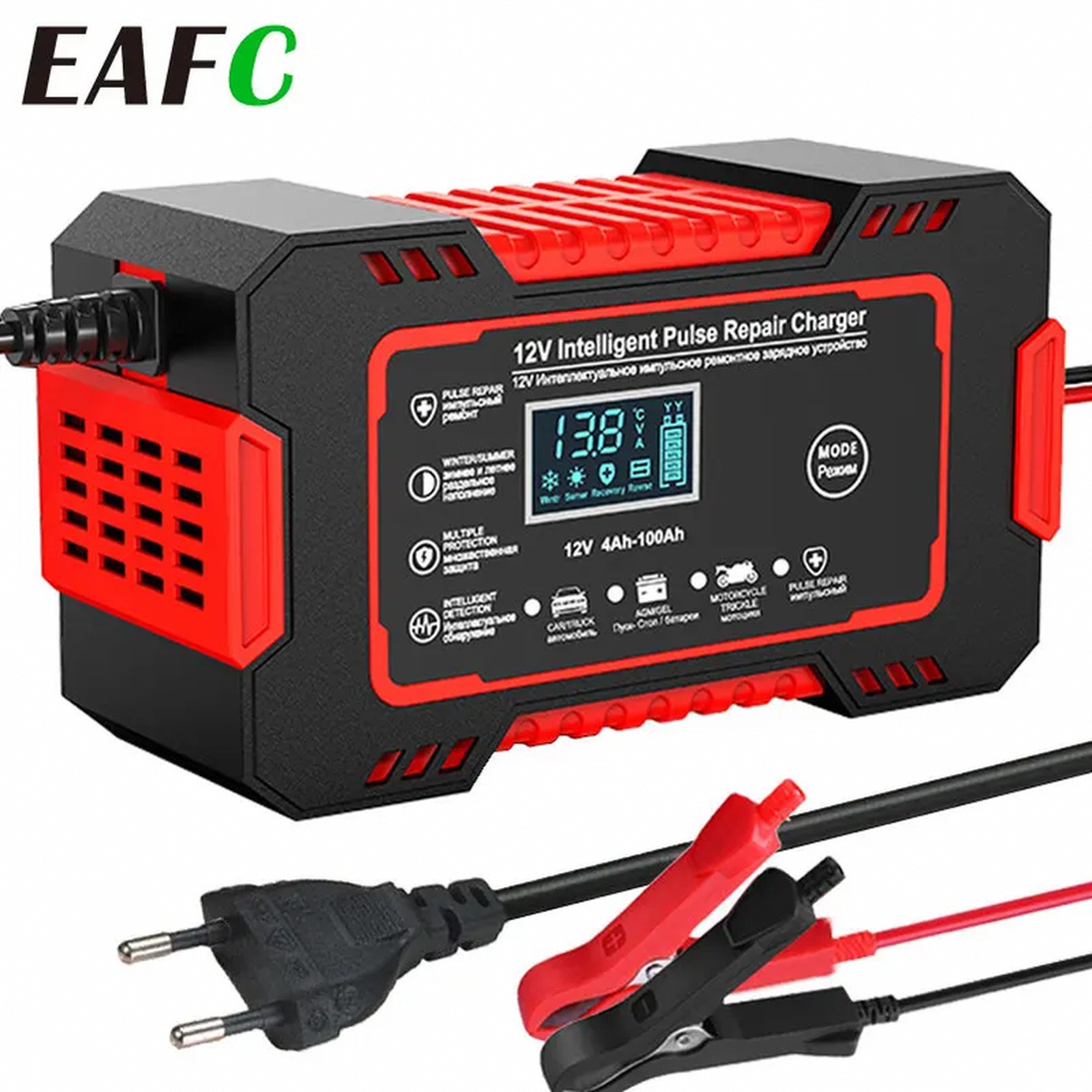 Car Battery Charger 12V 6A Pulse Repair LCD Display Smart Fast Charge AGM