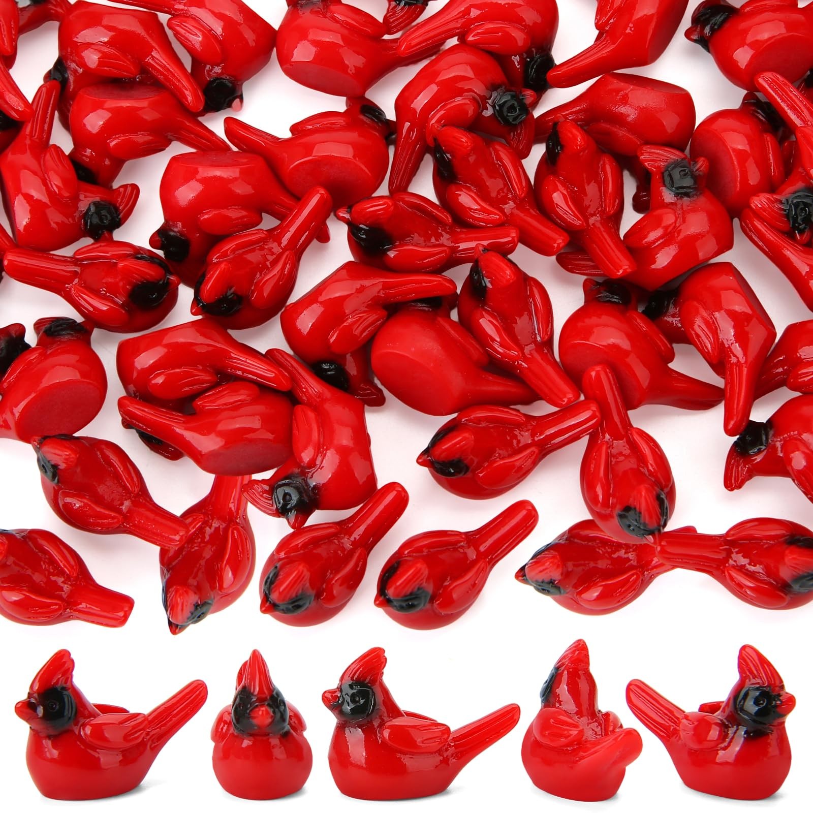 60 Pcs Mini Resin Red Cardinal Bird Tiny Animals Figurines to Hide 