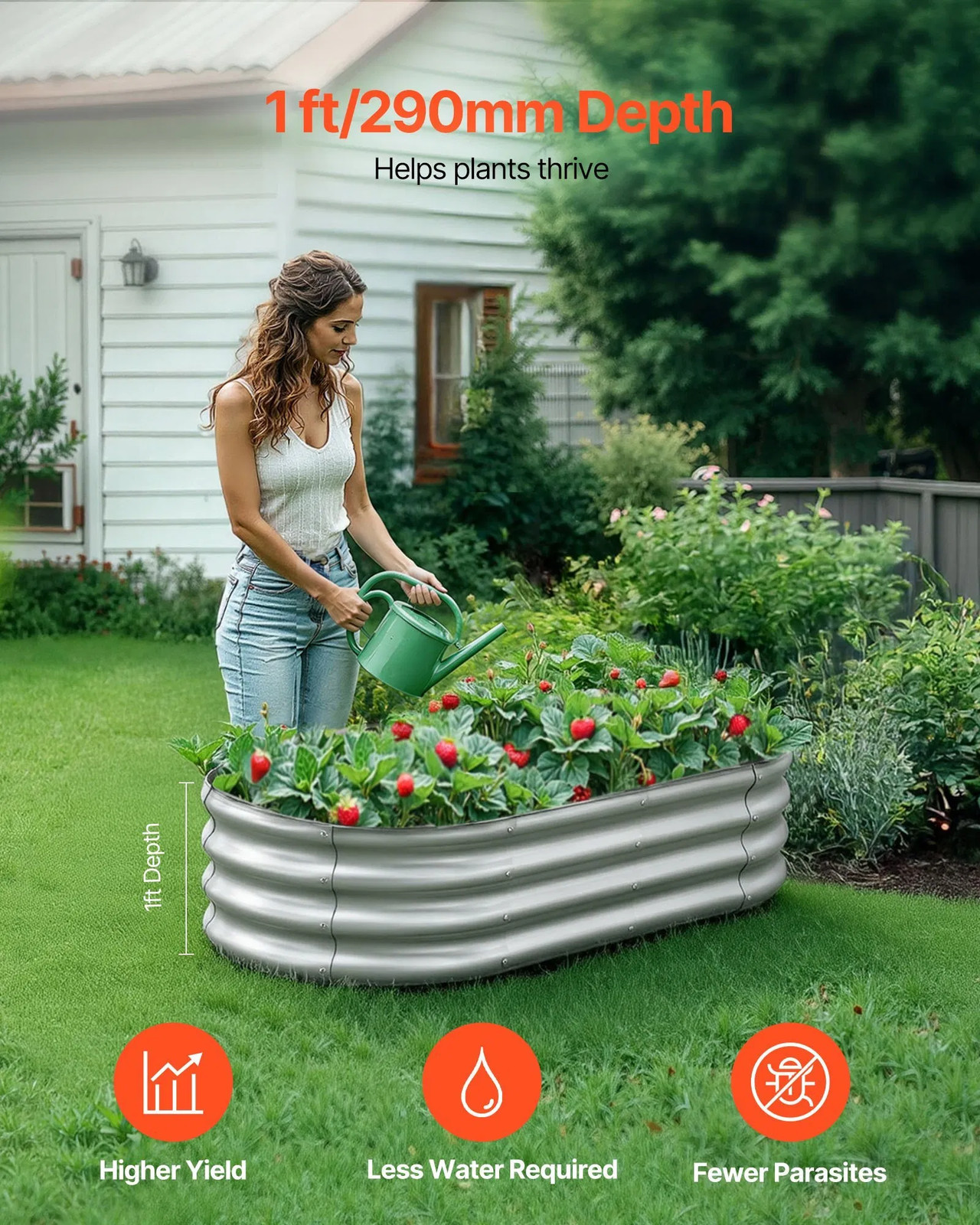 Metal Raised Garden Bed, 4 x 2 x 1 ft Oval Outdoor Galvanized Planter Garden Bo