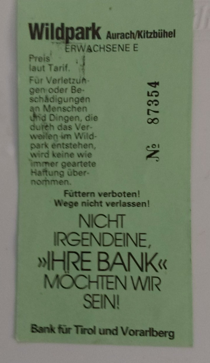 ENTRANCE TICKET TO WILDPARK  IN AURACH / KITZBUEHL  AUSTRIA