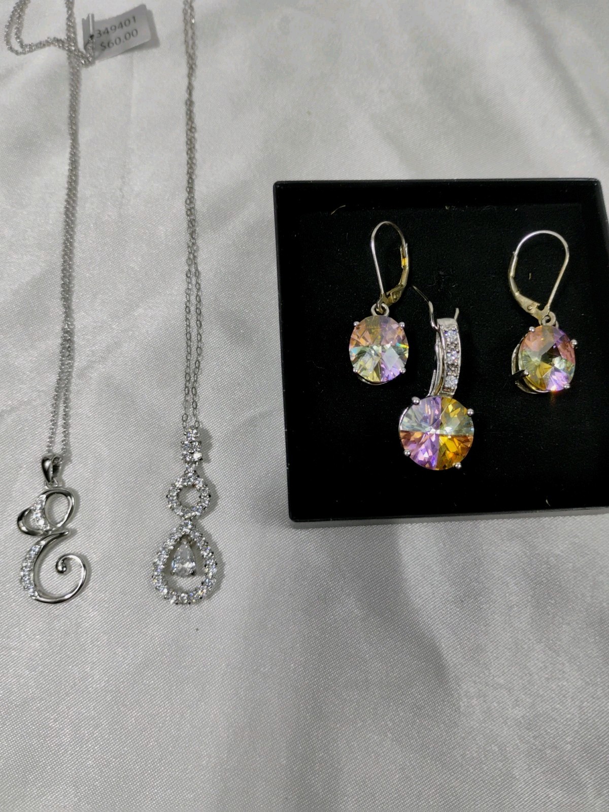 Vintage Diamond Necklace & Earring Mixed Jewelry Lot Sterling  Gemstones 