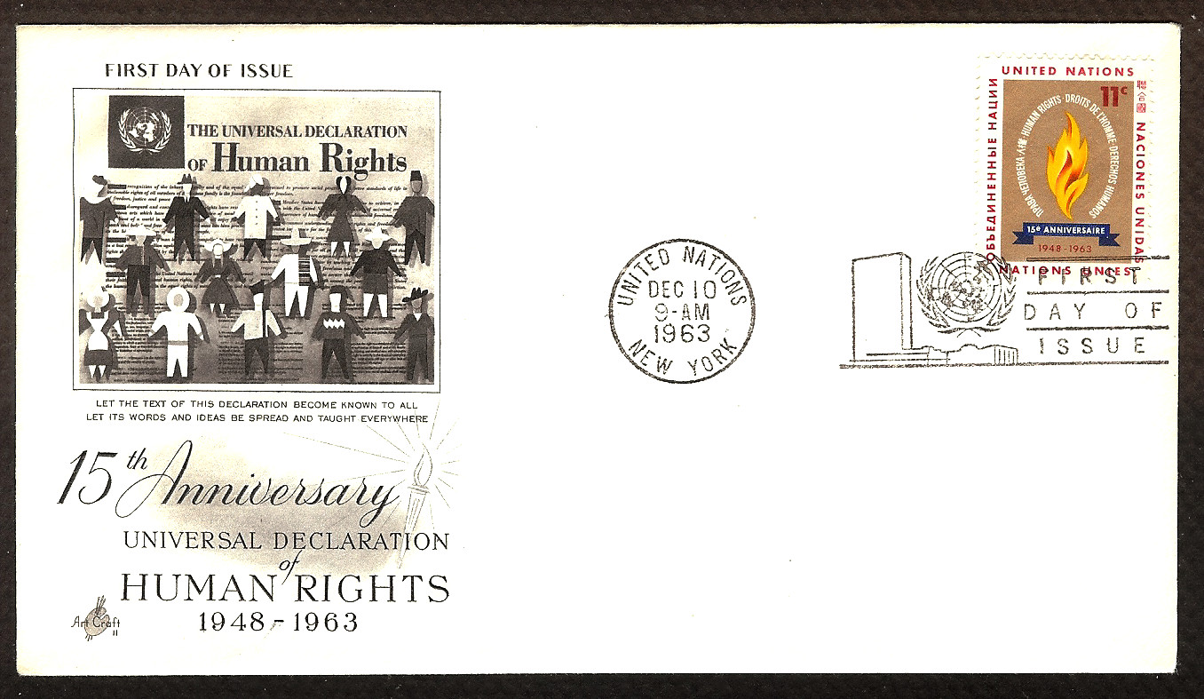 FDC UN New York #122 11c Human Rights Dec 15th Anniv ARTCRAFT U/A First Day 1963