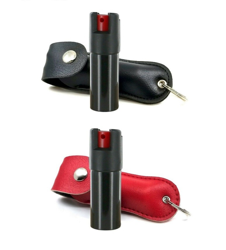 2 Pack Key Chain Pepper Spray .50oz Black & Red Sim. Leather Case Security-".
