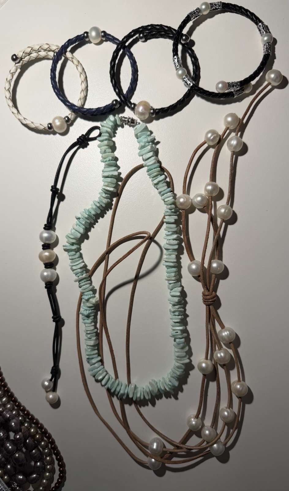 Lot Of FW Pearl And Shell Real Leather Necklace & Bracelets Natural Beach Baby!