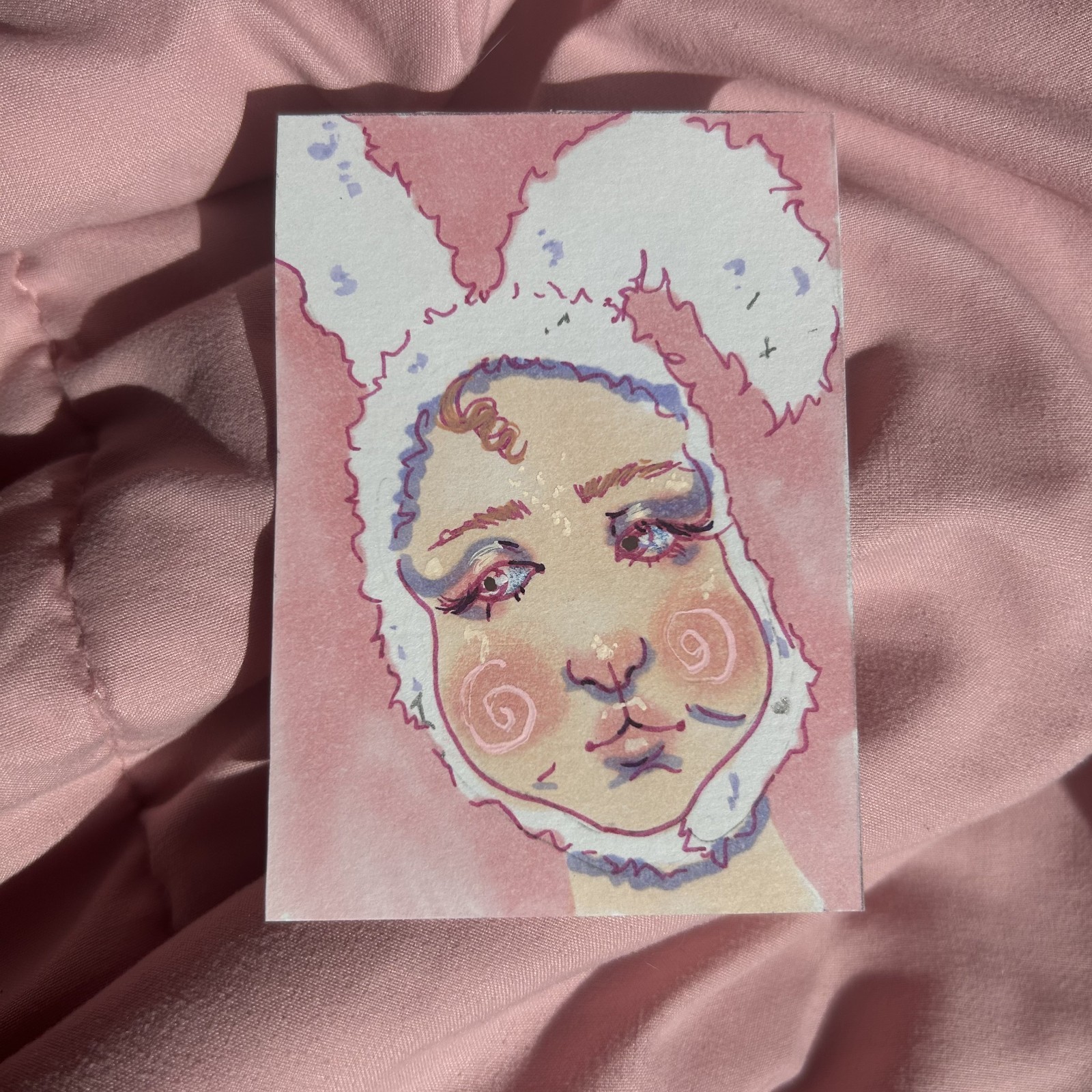 Original ACEO art card - cute, fantasy, bunny girl portrait by Sunny.Dana