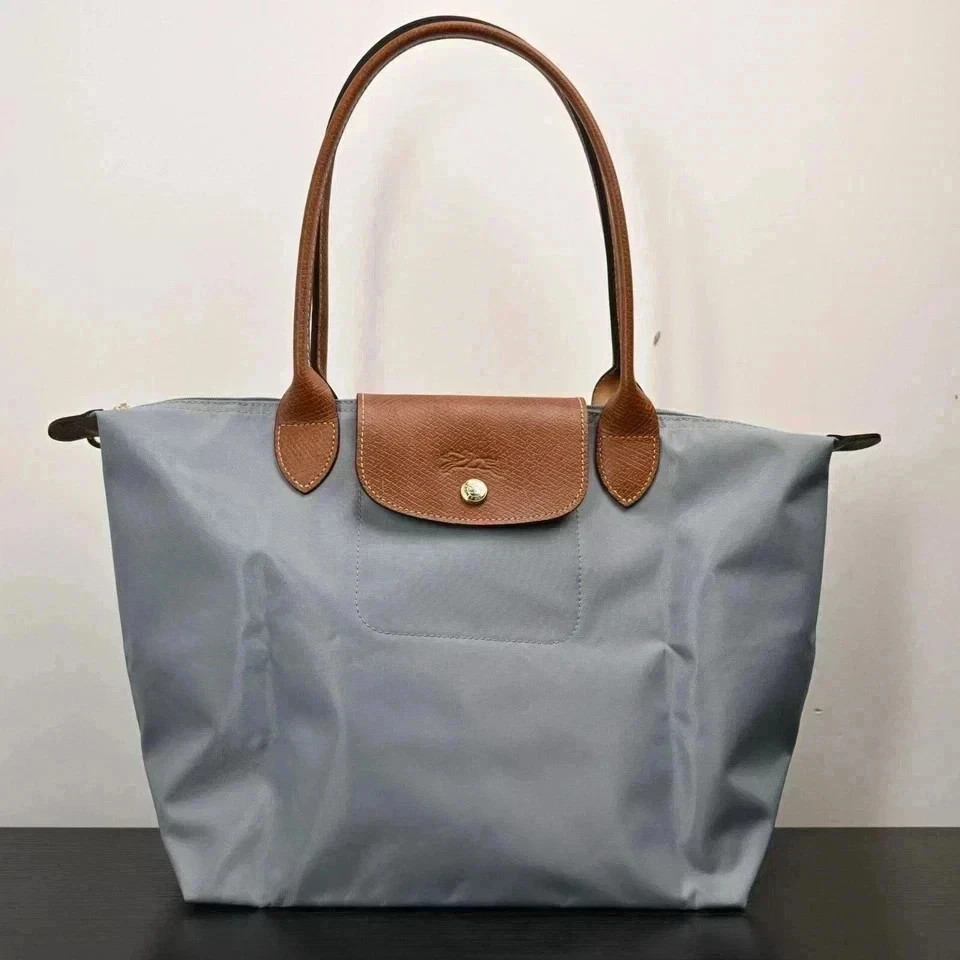 New LONGCHAMP Gray Le Pliage M size Shoulder Bag Pouch Outlet from JAPAN
