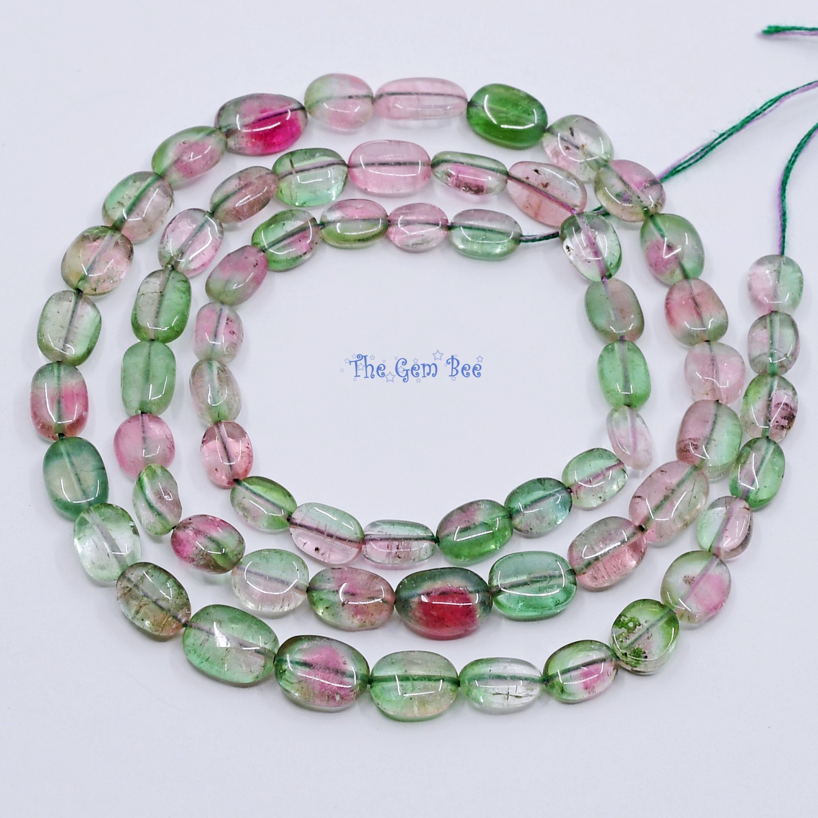 53CT Pink Blue Green Watermelon Bi-color Tourmaline Smooth Nugget Bead 18 inch