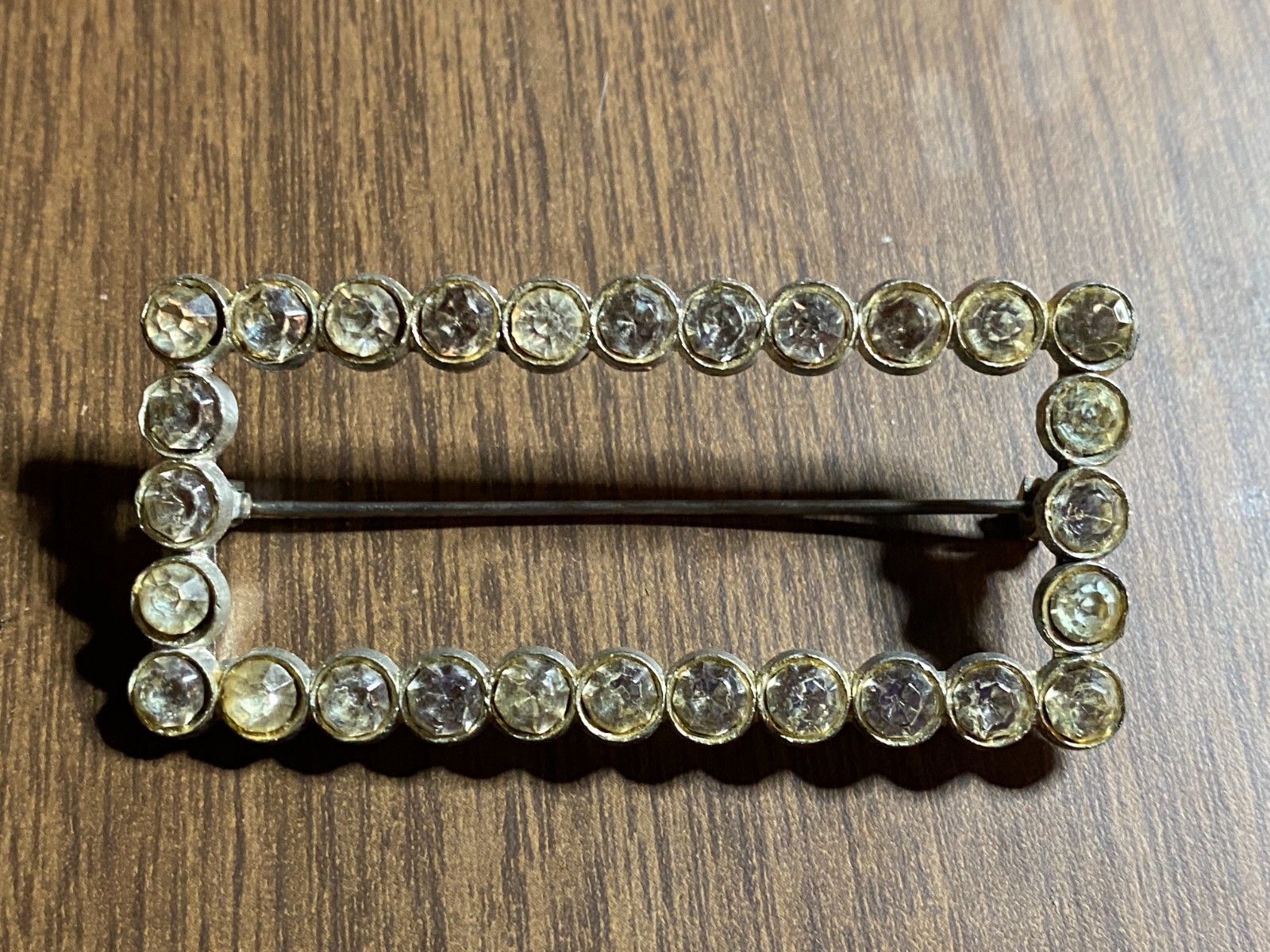 VINTAGE Rhinestone Cabochon Crystal Silver Tone Pin Brooch unmarked 2 1/2"