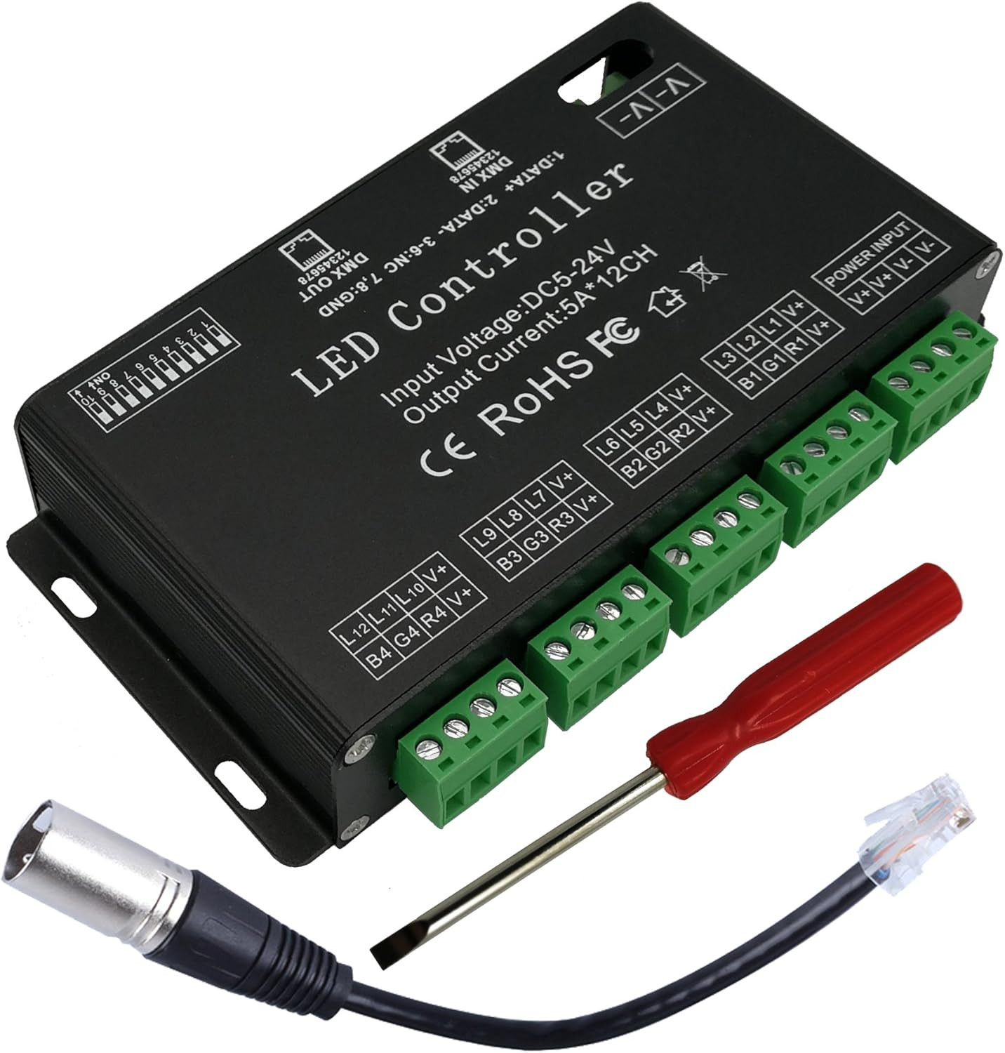 GIDERWEL 12 Channel DMX Decoder RGB Controller 60A PWM DMX512 Dimmer Driver for 