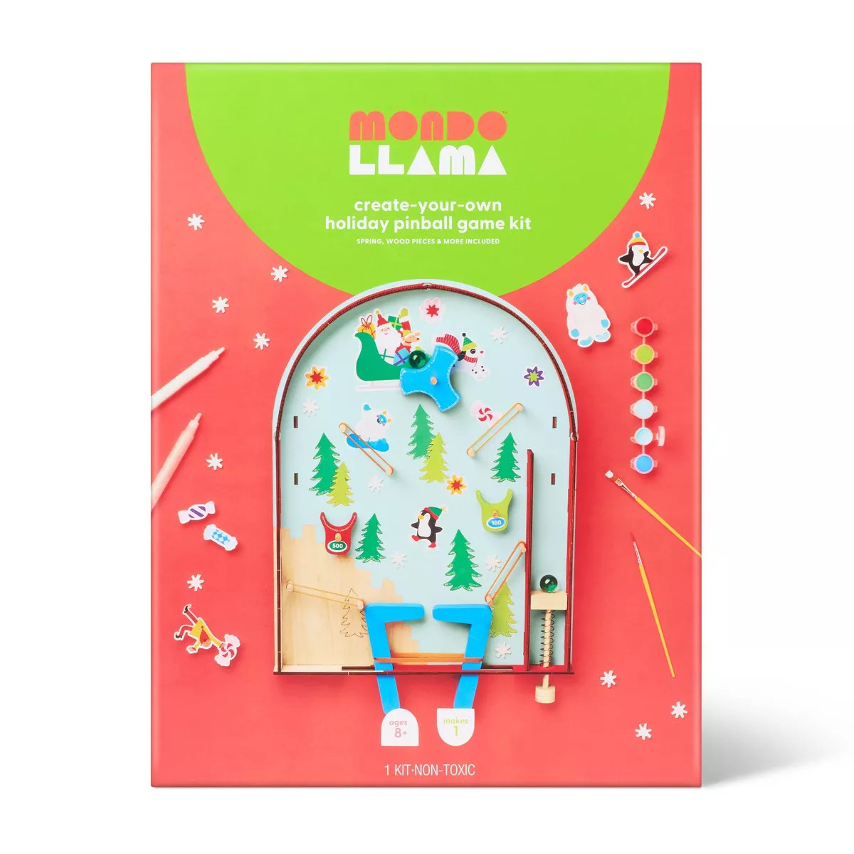 Christmas Craft Make-Your-Own Pinball Game Painting Activity Kit - Mondo Llama™