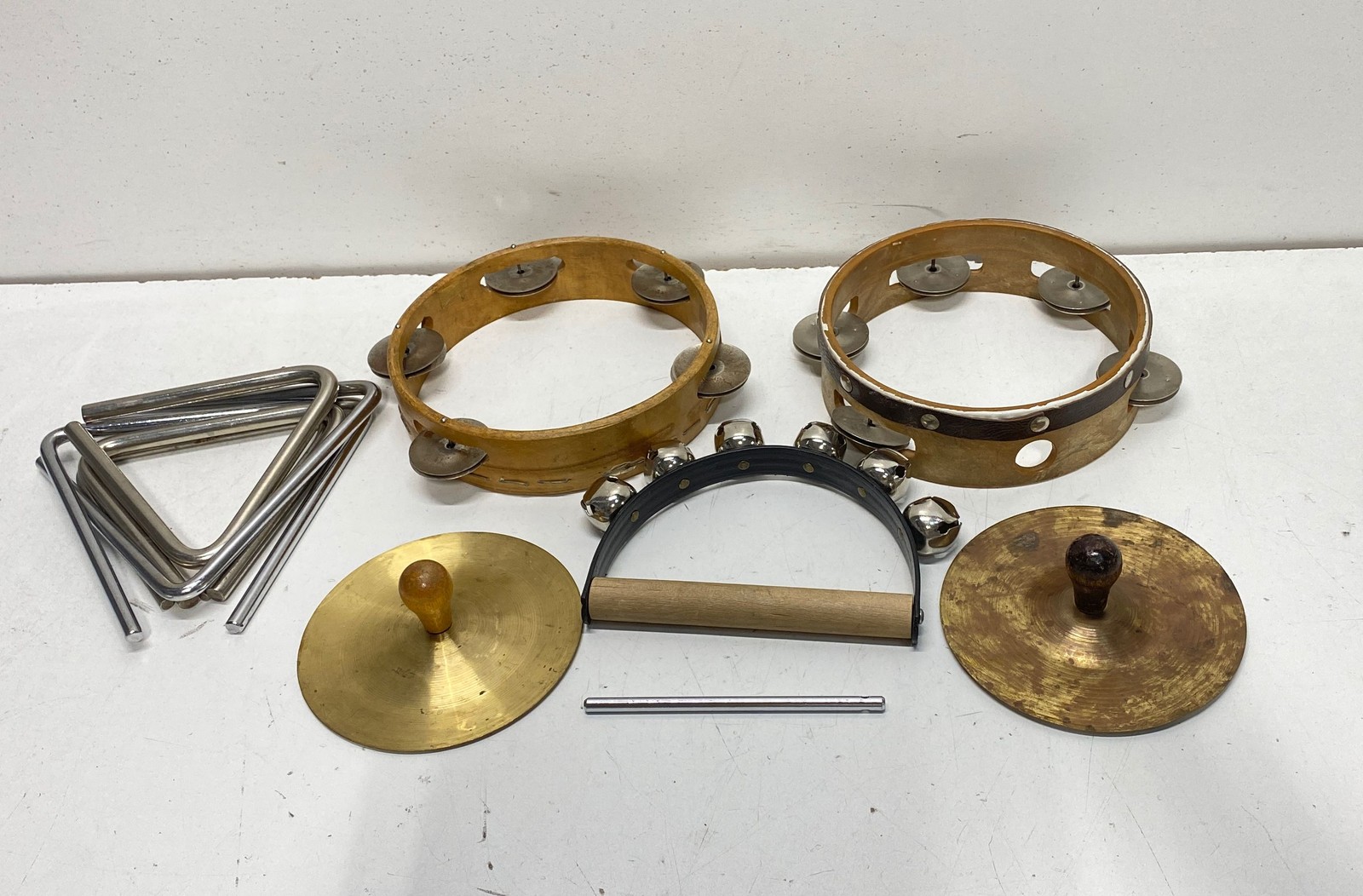 Percussion Instrument Set Tambourine Finger Cymbals Jingle Stick Triangle