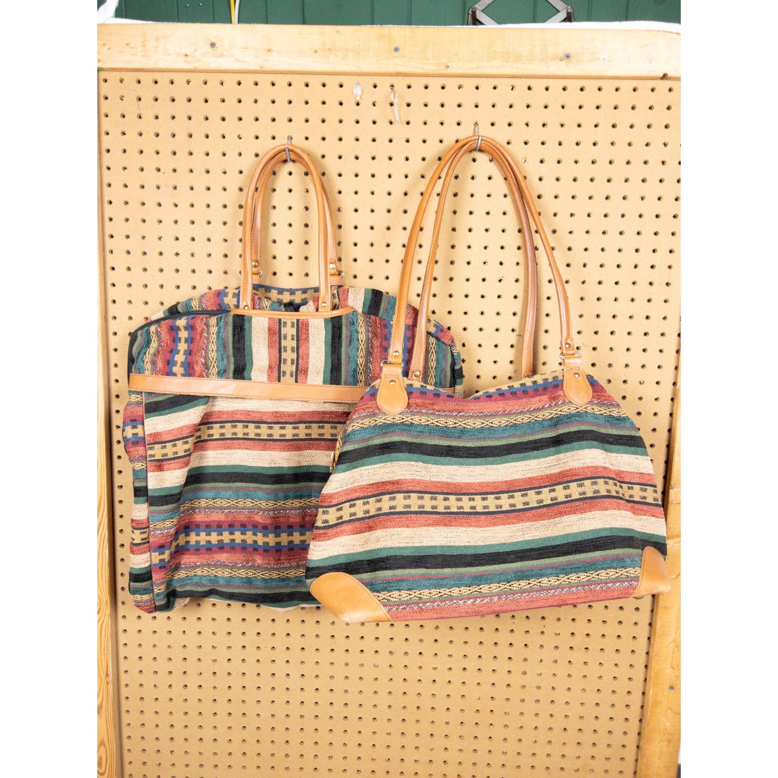 Vintage LL Bean 70s Woven Tapestry Luggage Set Striped Garment Bag, Carry-On