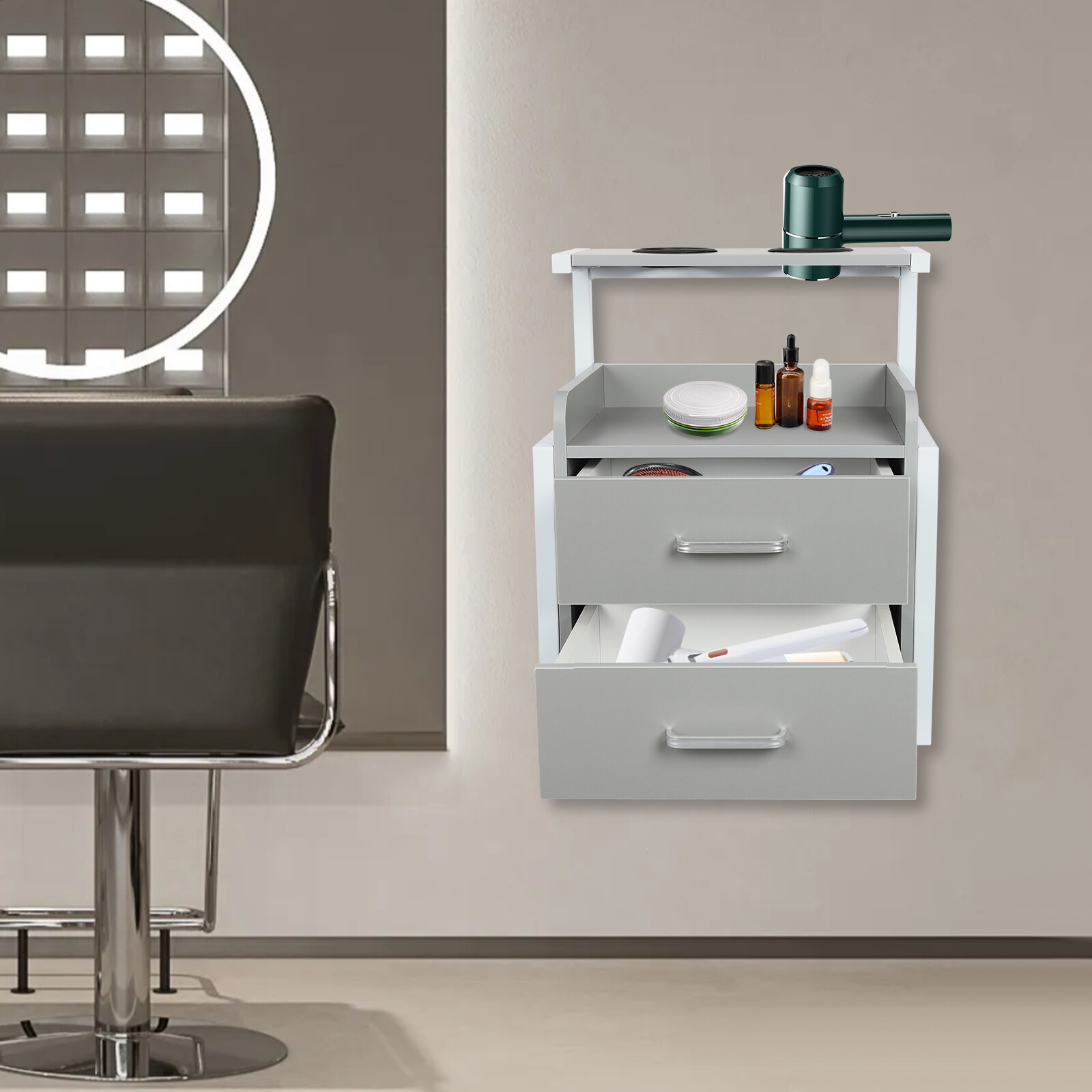 Salon Wall Cabinet 2 Drawers Wall Mounted Salon Storage Cabinet for Barber Store