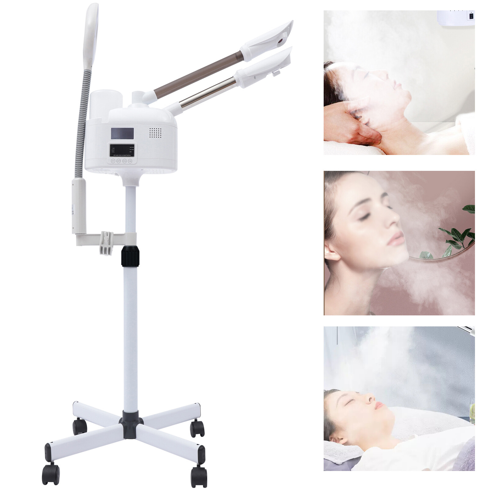 Pro 3 in 1 Facial Steamer 5X Magnifying Lamp Hot& Cold Ozone Machine Spa Salon