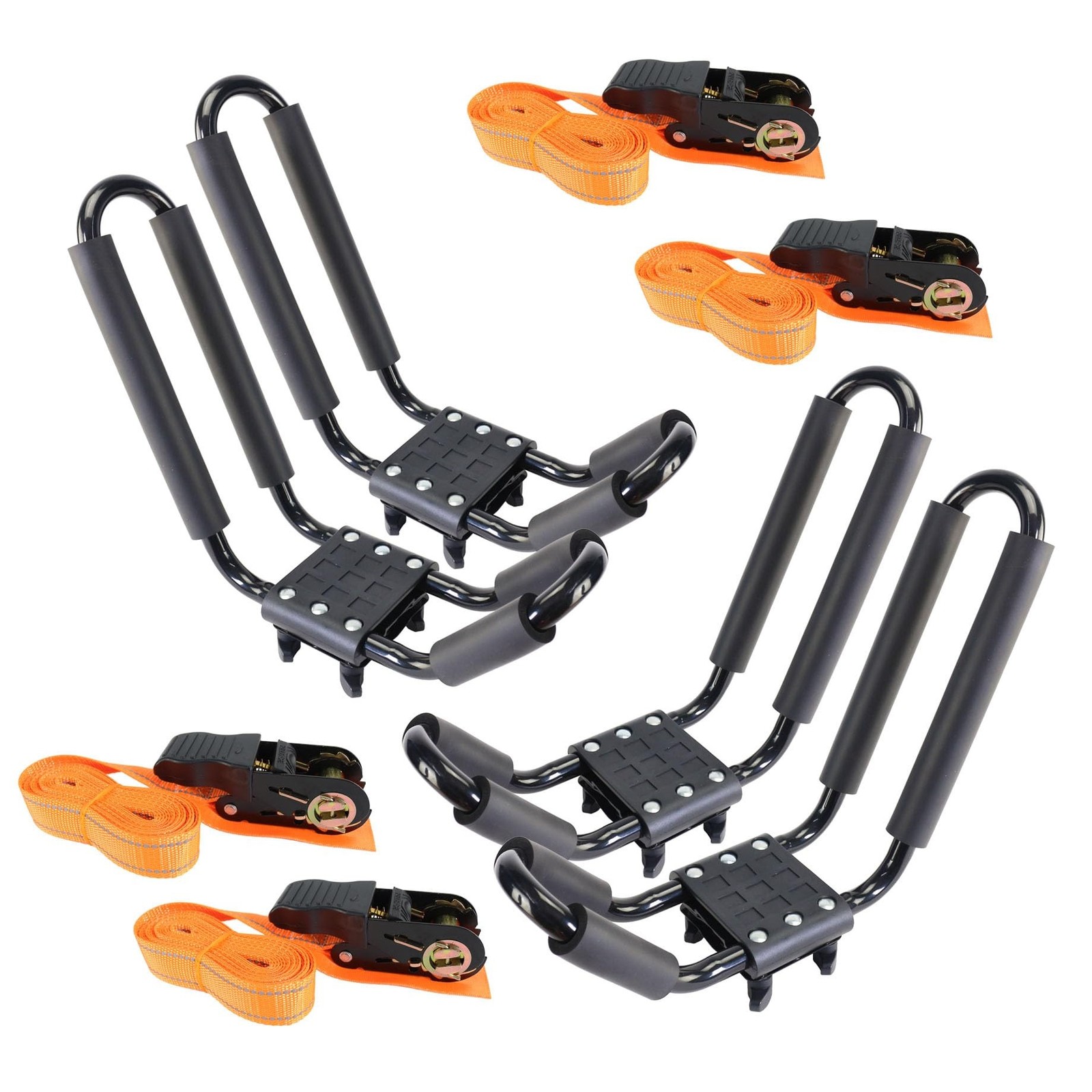 2 Pairs Heavy Duty Kayak Roof Rack J-Bar Carrier Holder - Includes 4 Pcs Ratc...