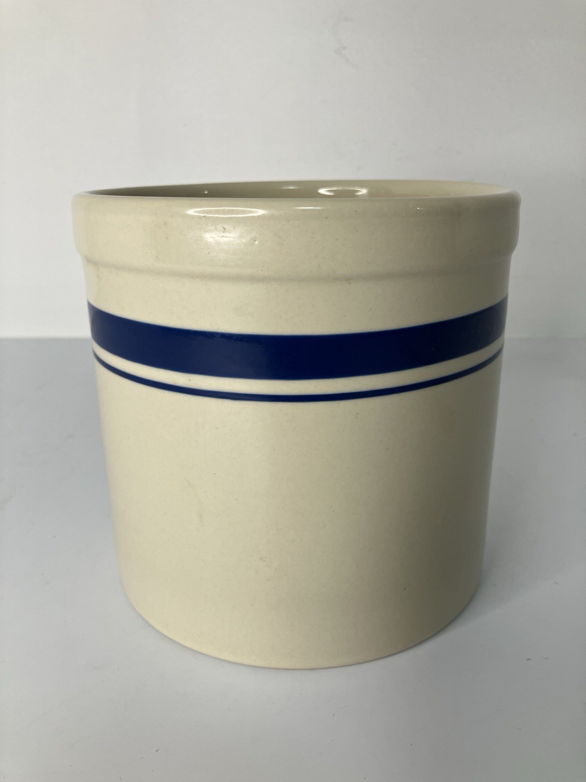 Vintage Roseville Pottery Crock Blue Stripe 2 Quart Utensil Holder ~ 6.25"