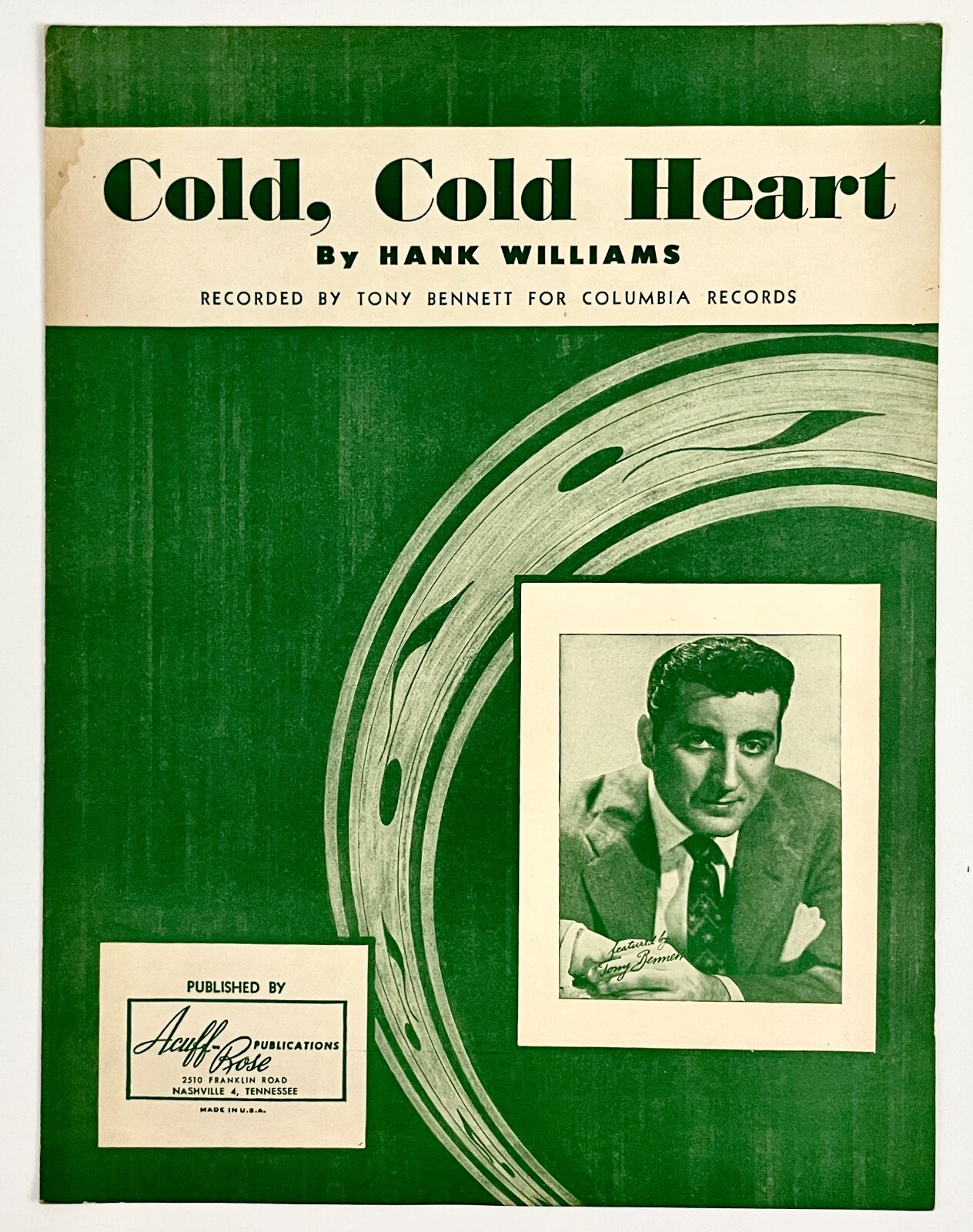 1951 Cold Cold Heart Tony Bennett Vintage Sheet Music Piano Vocal Hank Williams