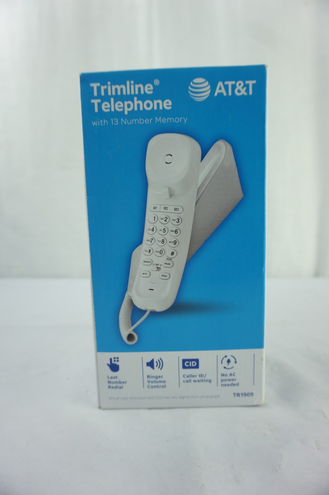 AT&T White Trimline Phone w/ Caller ID - Table or Wall - ATT-TR1909 NEW