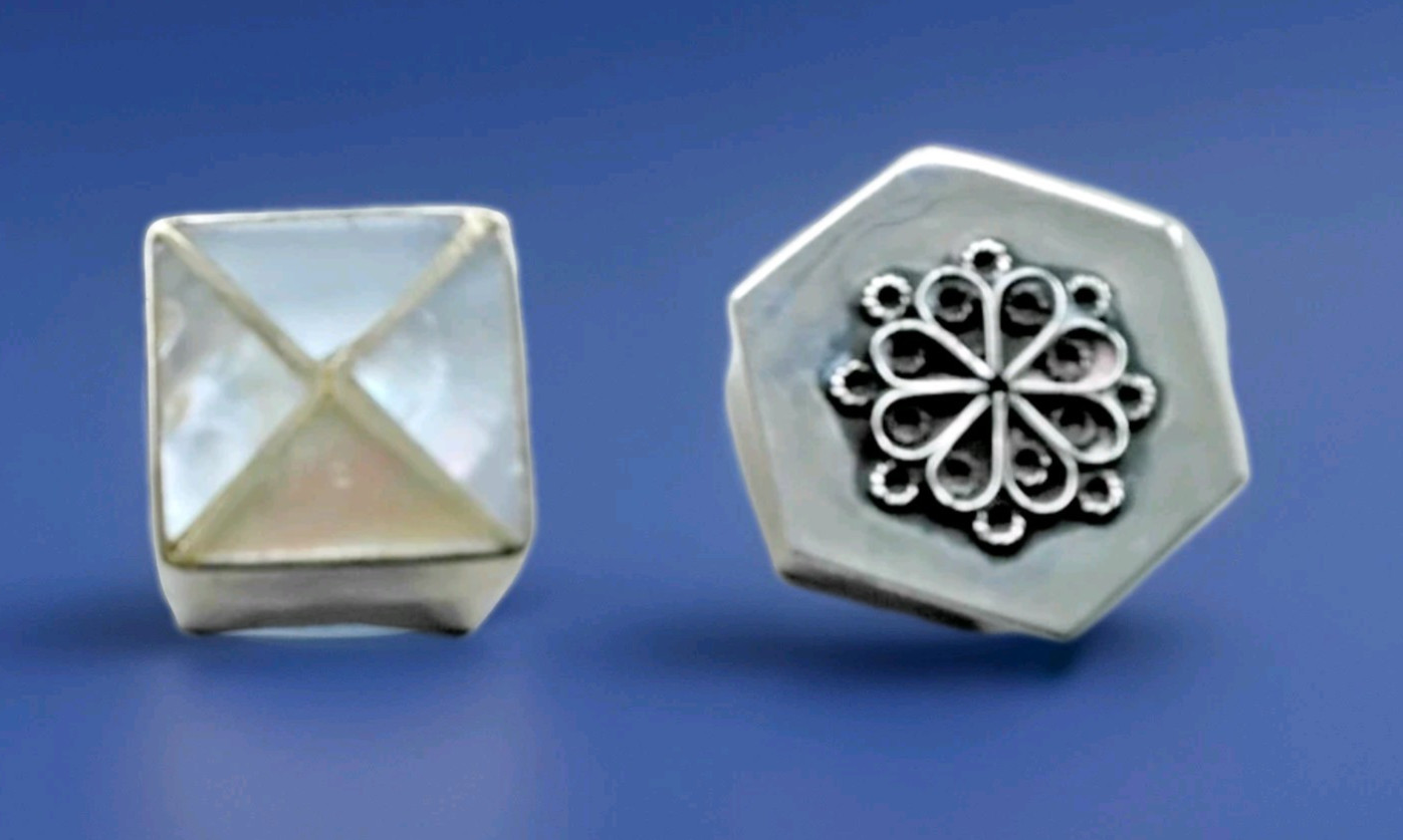 Two Silver Pill Trinket Boxes Embellished Lids Small 2cm approx  Lovely Vintage