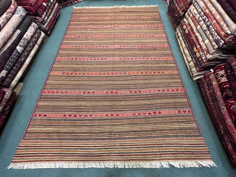 9 X 6 FT Stunning Afghan Sumak Fine Weave Lambs Wool Beljik Herati Qalaino Kilim