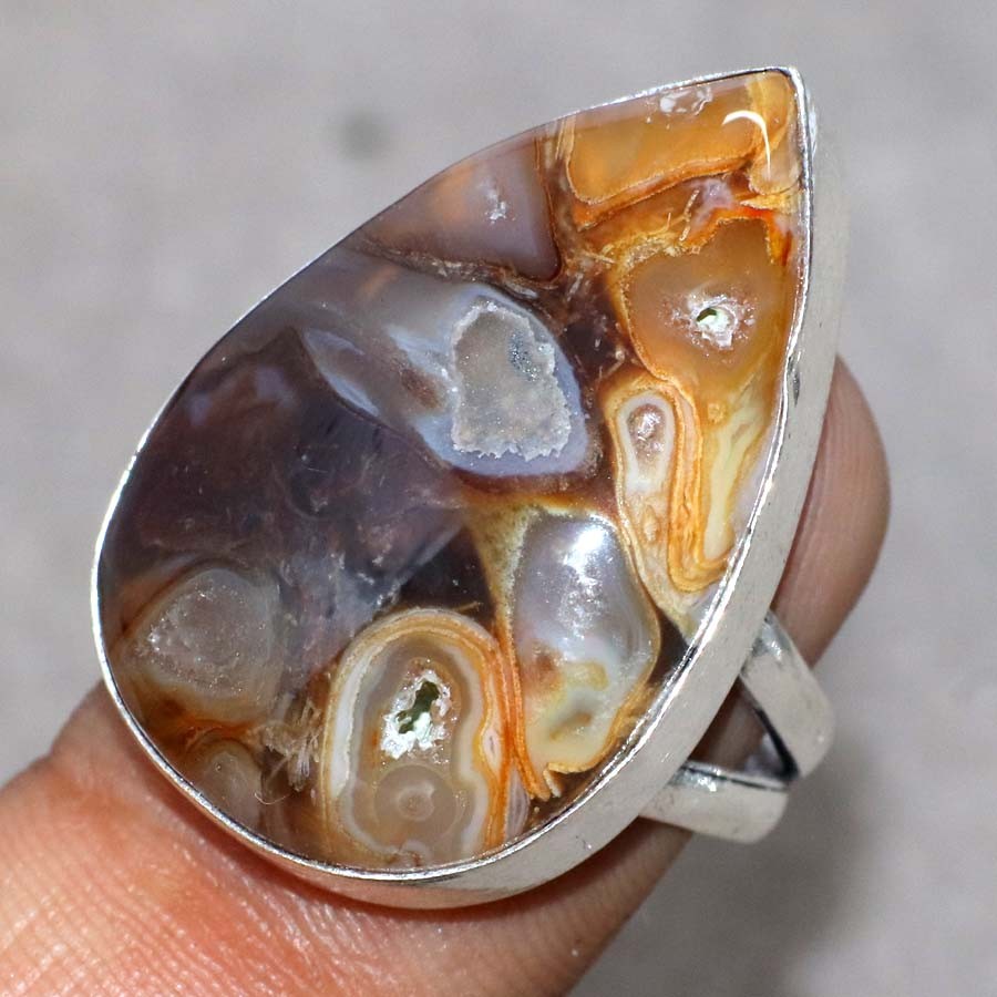 925 Silver Plated Rock Fossil Ring US 7 Minimalist Style Gift Fashion Sale MJ