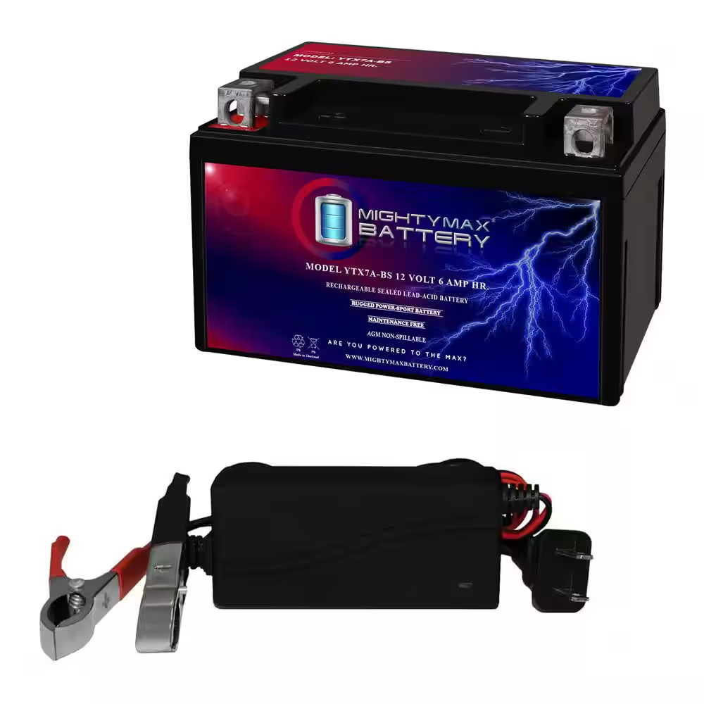 12-Volt 6 AH Motorcycle Battery Includes 12-Volt 1 Amp Charger