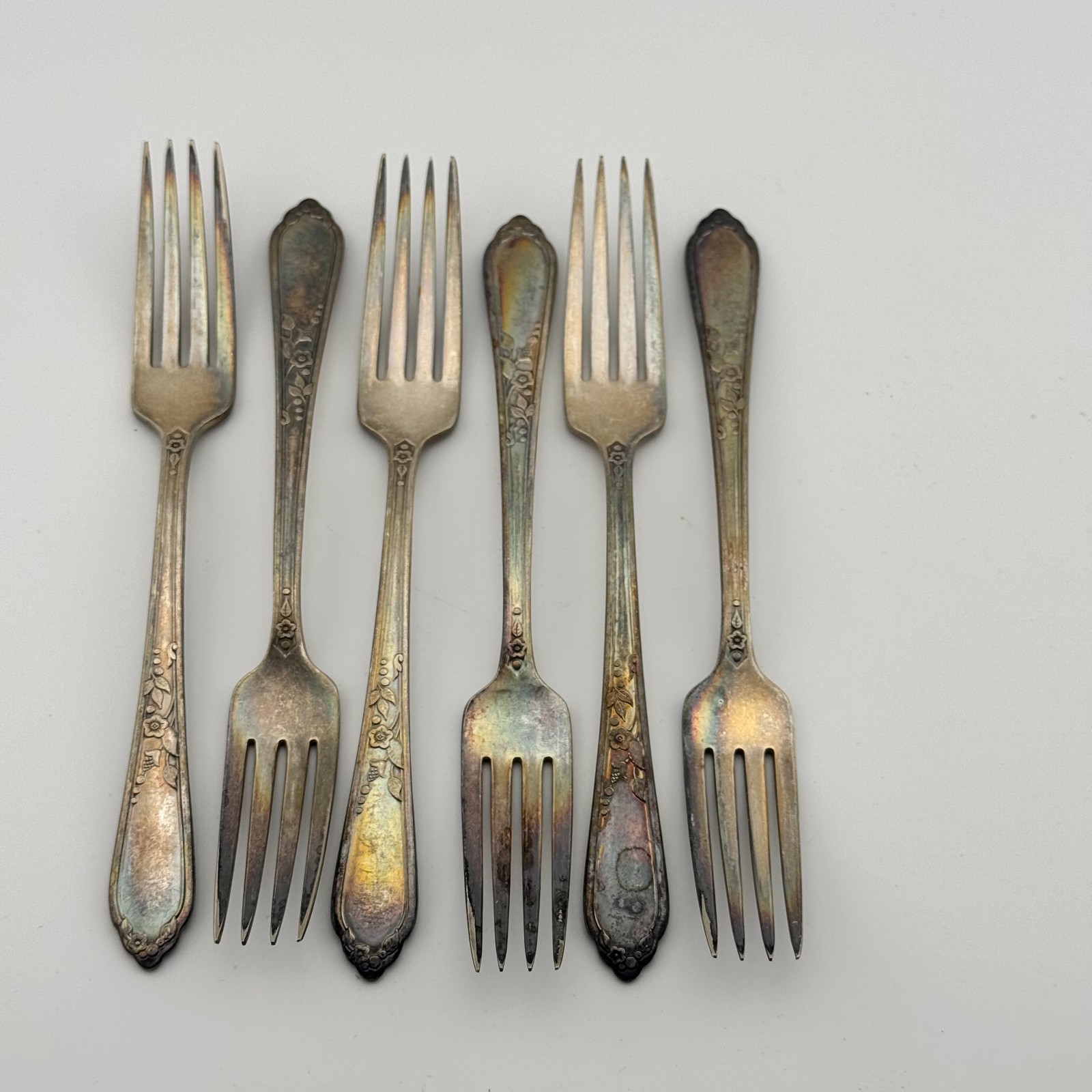 6 Oneida Par Plate Camille Pattern Dinner Forks Silverplate Floral Flatware