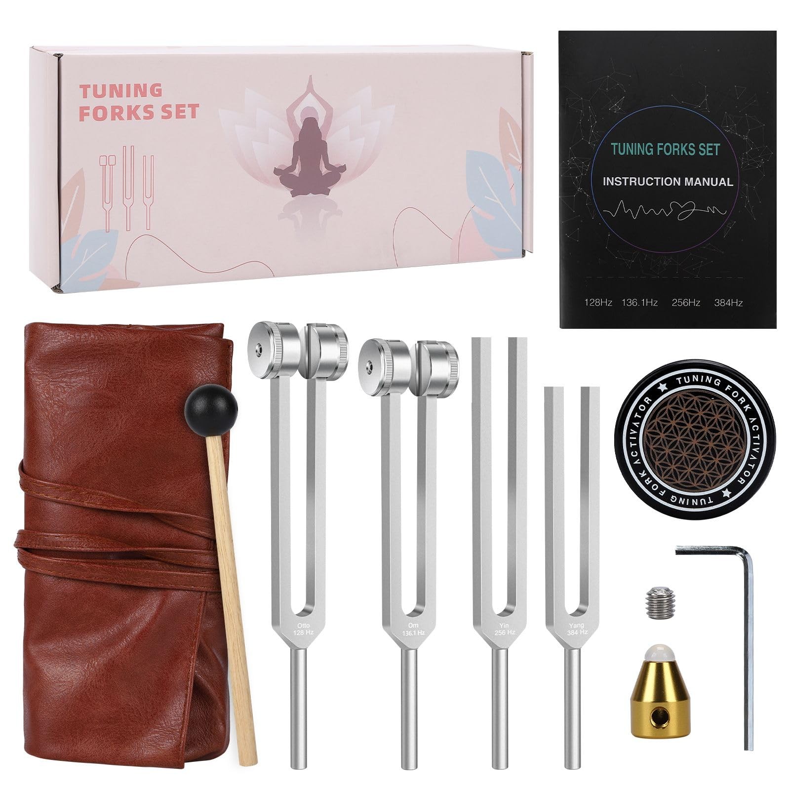 Tuning Forks for Healing Set – 128Hz, 136.1Hz, 256Hz, 384Hz Resonance Sound H...