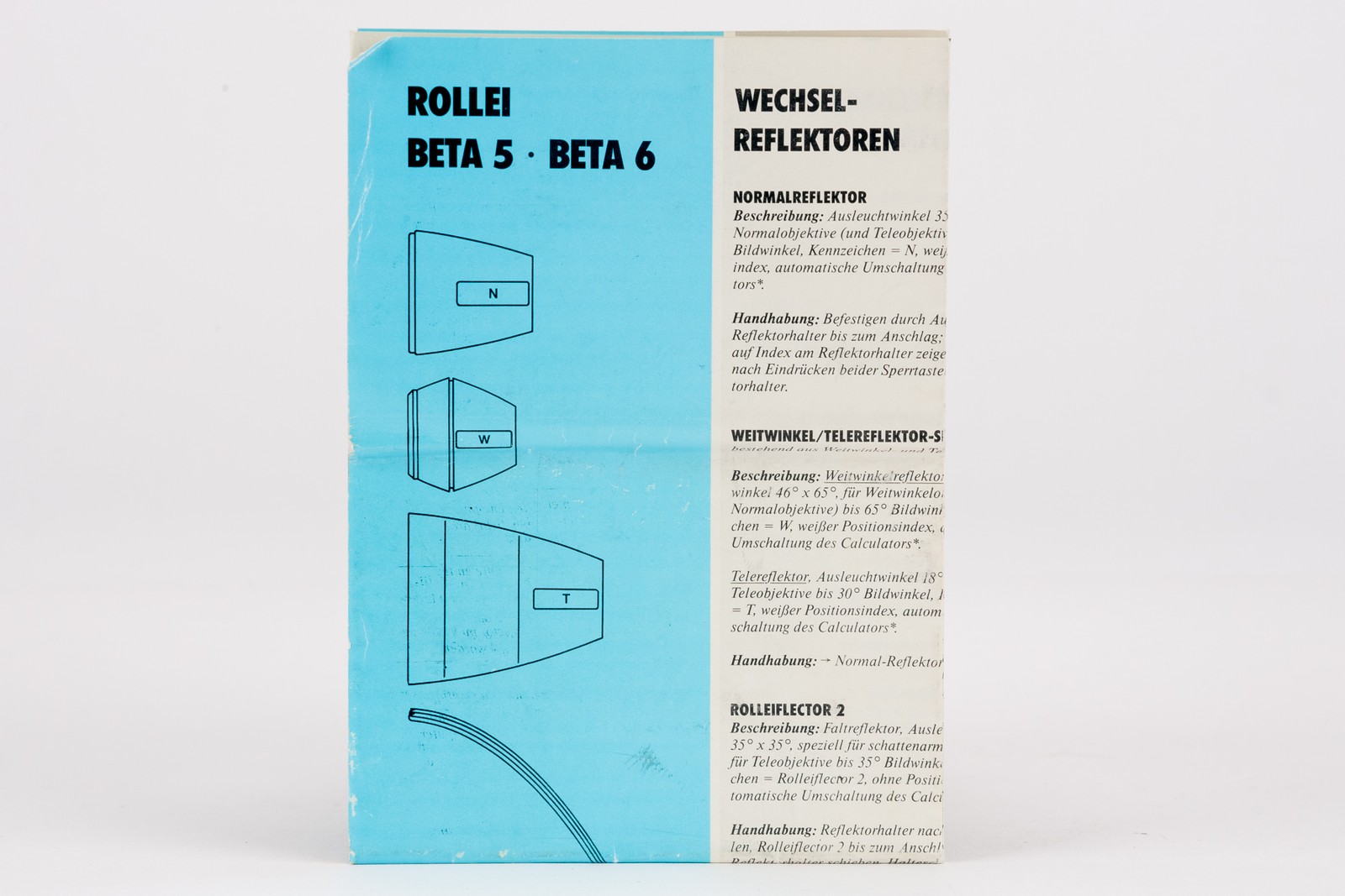 Manual Rollei beta 5 beta 6 Wechselreflektoren