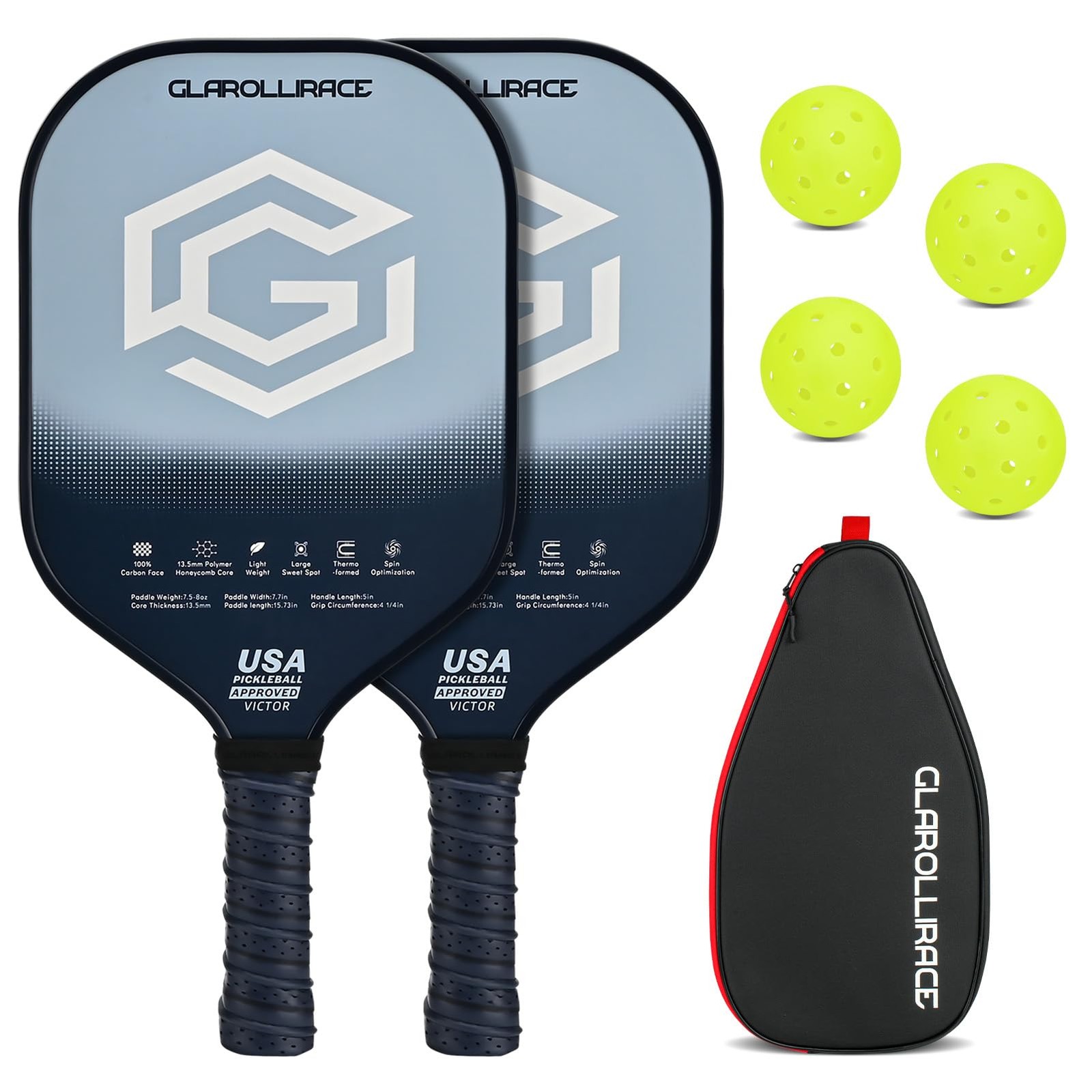 Glarollirace Power Pickleball Paddles T700 Textured Carbon Fiber Set USAPA Appro