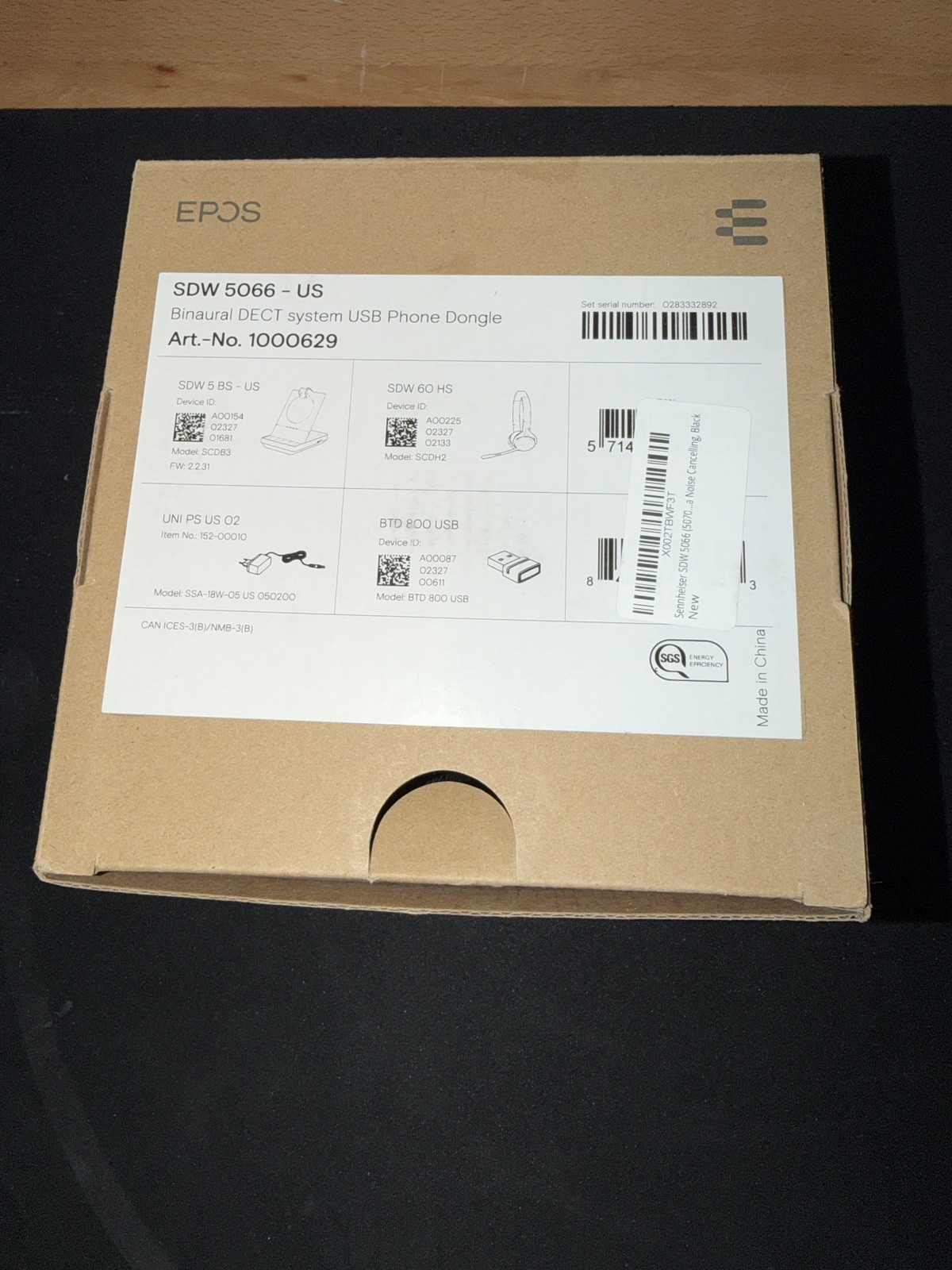 Sennheiser 1000629 SDW 5066 Binaural DECT System USB Phone Dongle/Double Sided