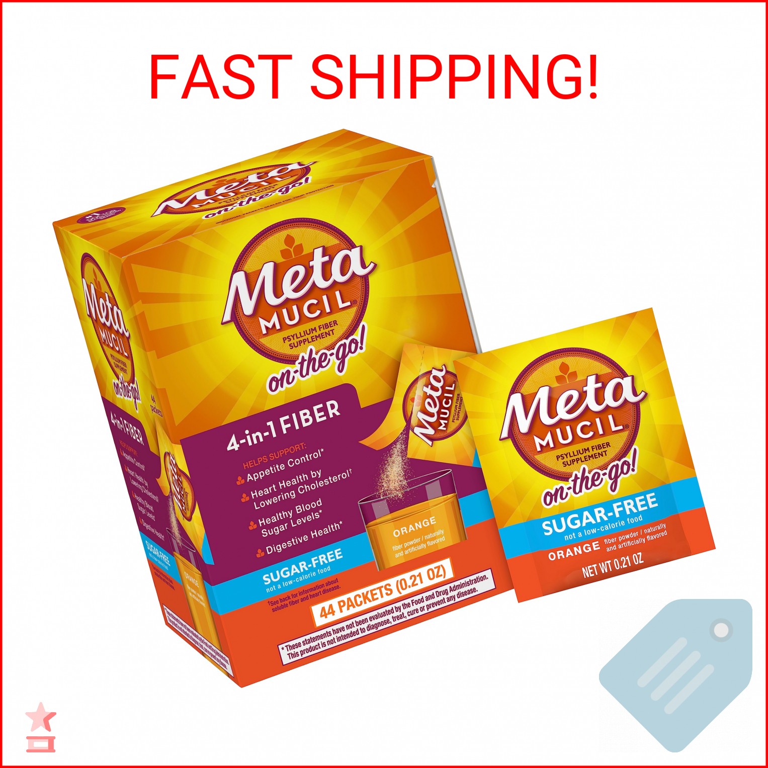 Psyllium Husk Fiber On-the-Go Packets, Sugar-Free, 44 Count