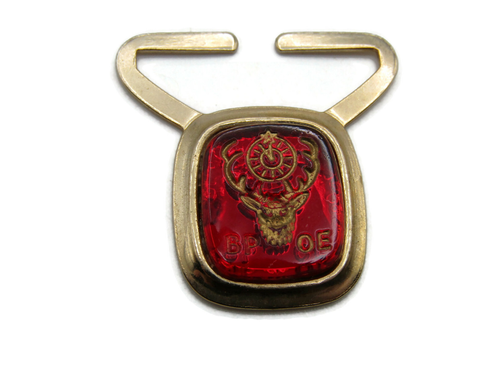 BPOE Insignia Red Stone Inlay Scarf Holder Gold Tone