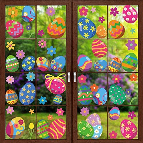  6 Sheets 80Pcs Easter Eggs Window Clings, Removable Eggs Window Static 