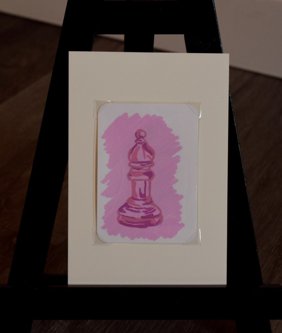 ACEO original art cards by Carly 4/14 -"Blush Glass Collection" Pink Chess Piece