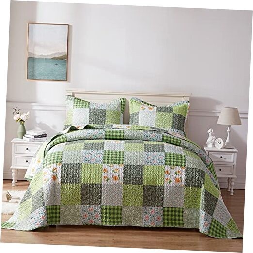  Patchwork Quilts Queen Size, Soft Full/Queen (90"x96") 10 - Green Flower