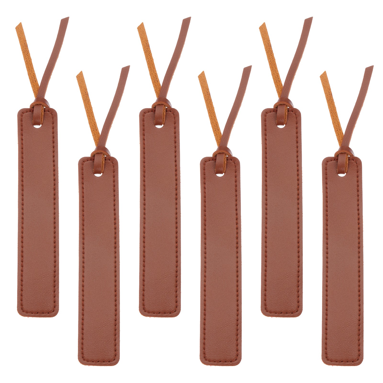 Leather Bookmarks, 6Pcs Rectangle Book Marks Page Markers, Dark Brown