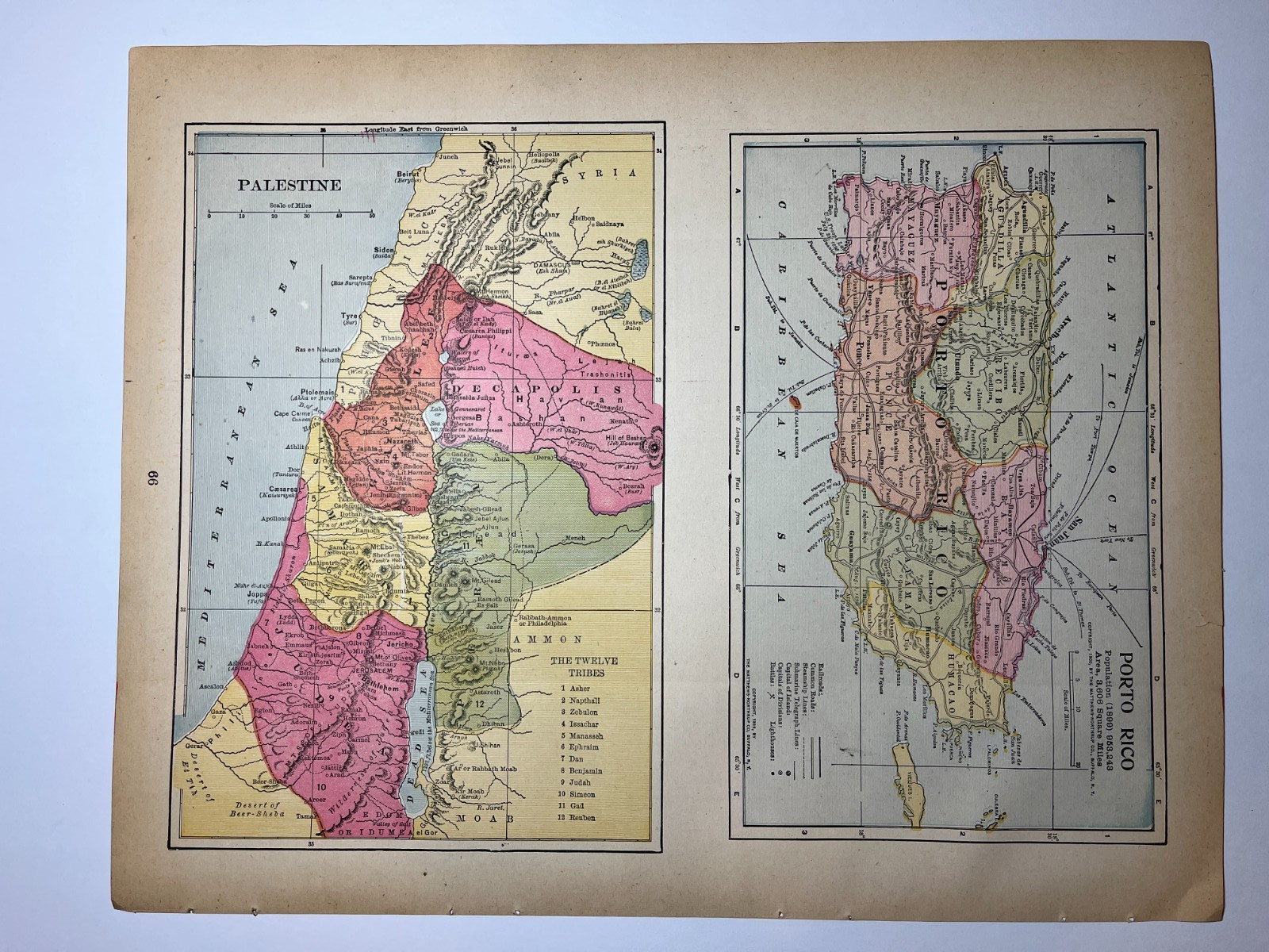 1903 PALESTINE & 1899 PORTO RICO State Map Fm 1903 Peerless Atlas SEE DESCRIP