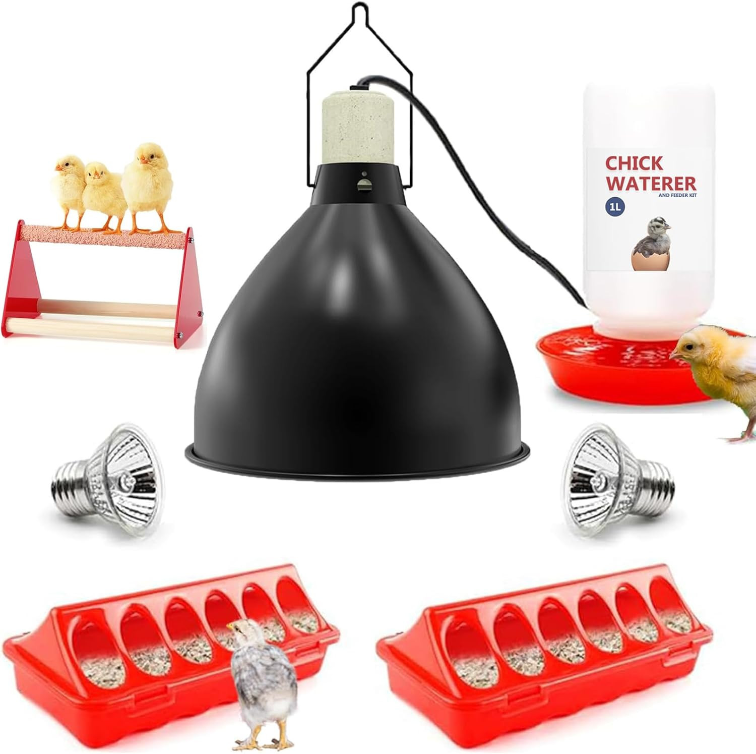 Chick Heat Lamp, 5 Pcs Chick Starter Kit with Chick Feeder and Waterer Set, Chic