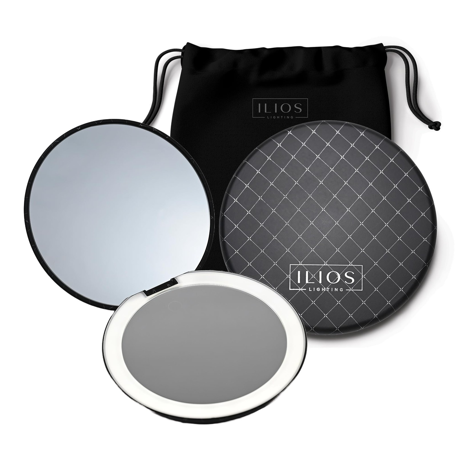 Ilios Lighting Black LED Compact Mirror 1x/10x Magnification Dimmable Travel