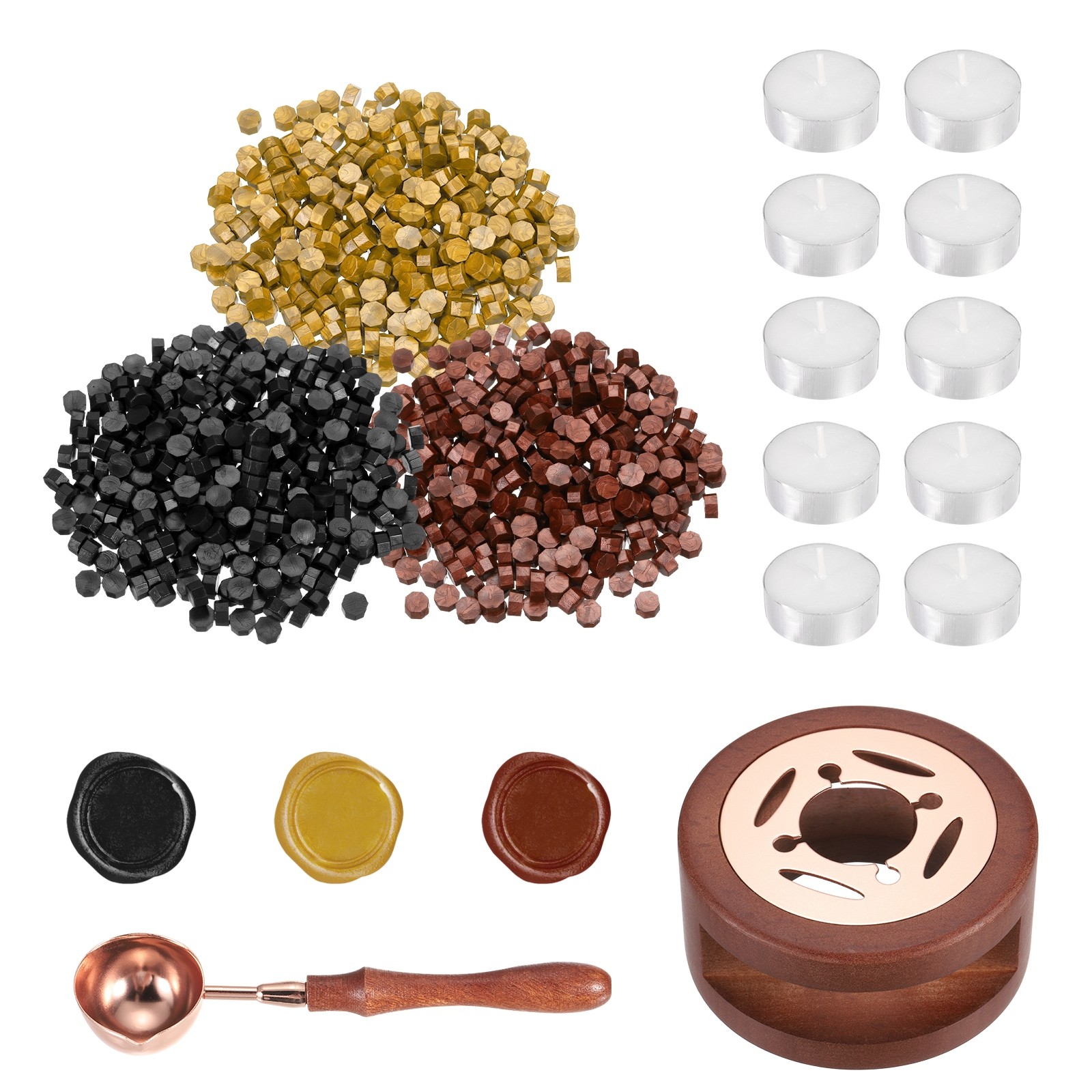 Wax Seal Kit, 300 Wax Beads, Candles, Black/Gold/Red Gold