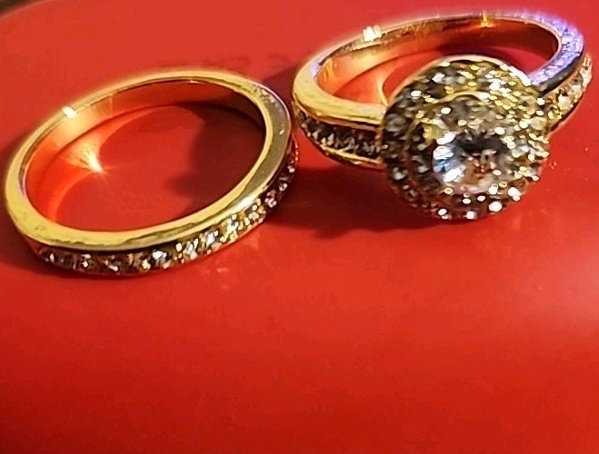 Gold Plated Synthetic Cubic Zirconia Ring 2-Set Size 9