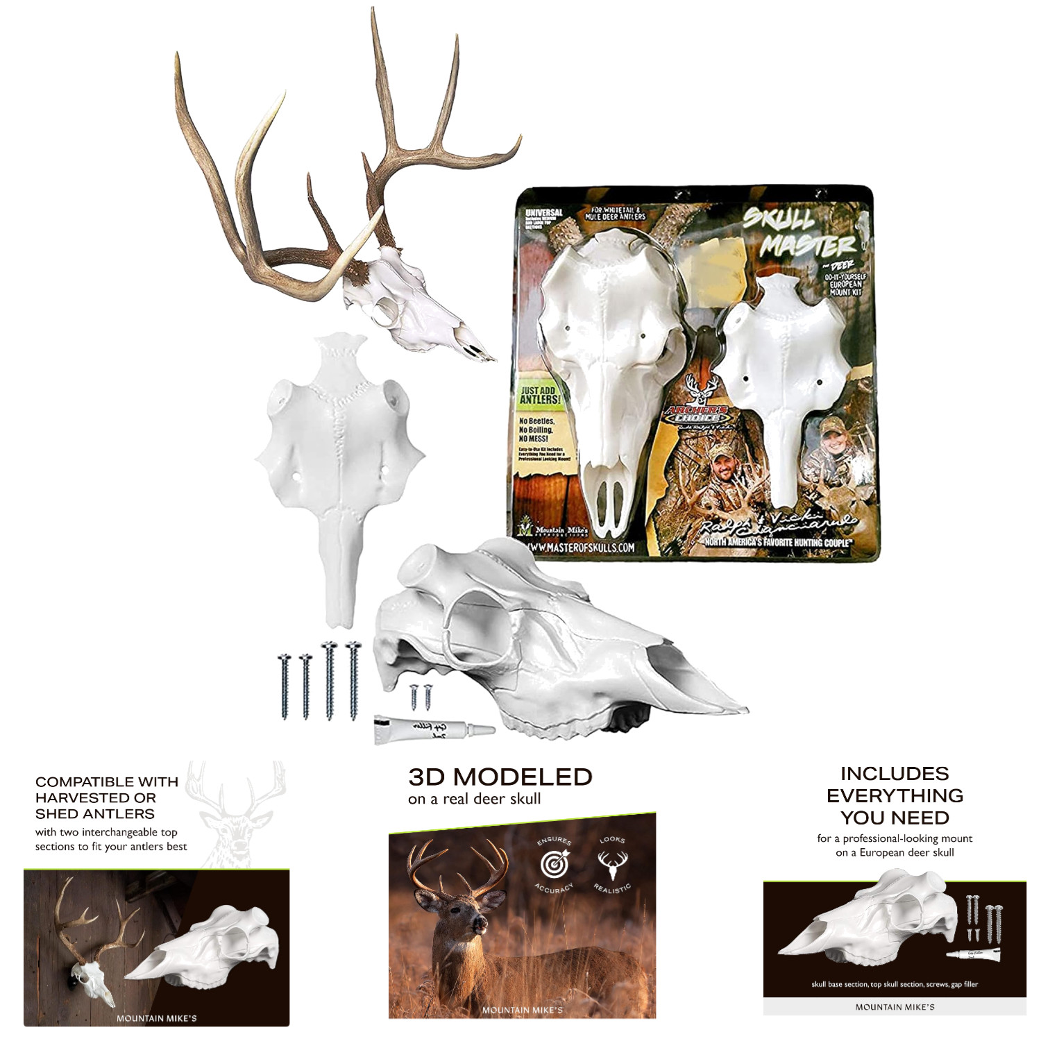 Antler Mounting Kit 3D Modeled Deer Skull White Universal Sizing