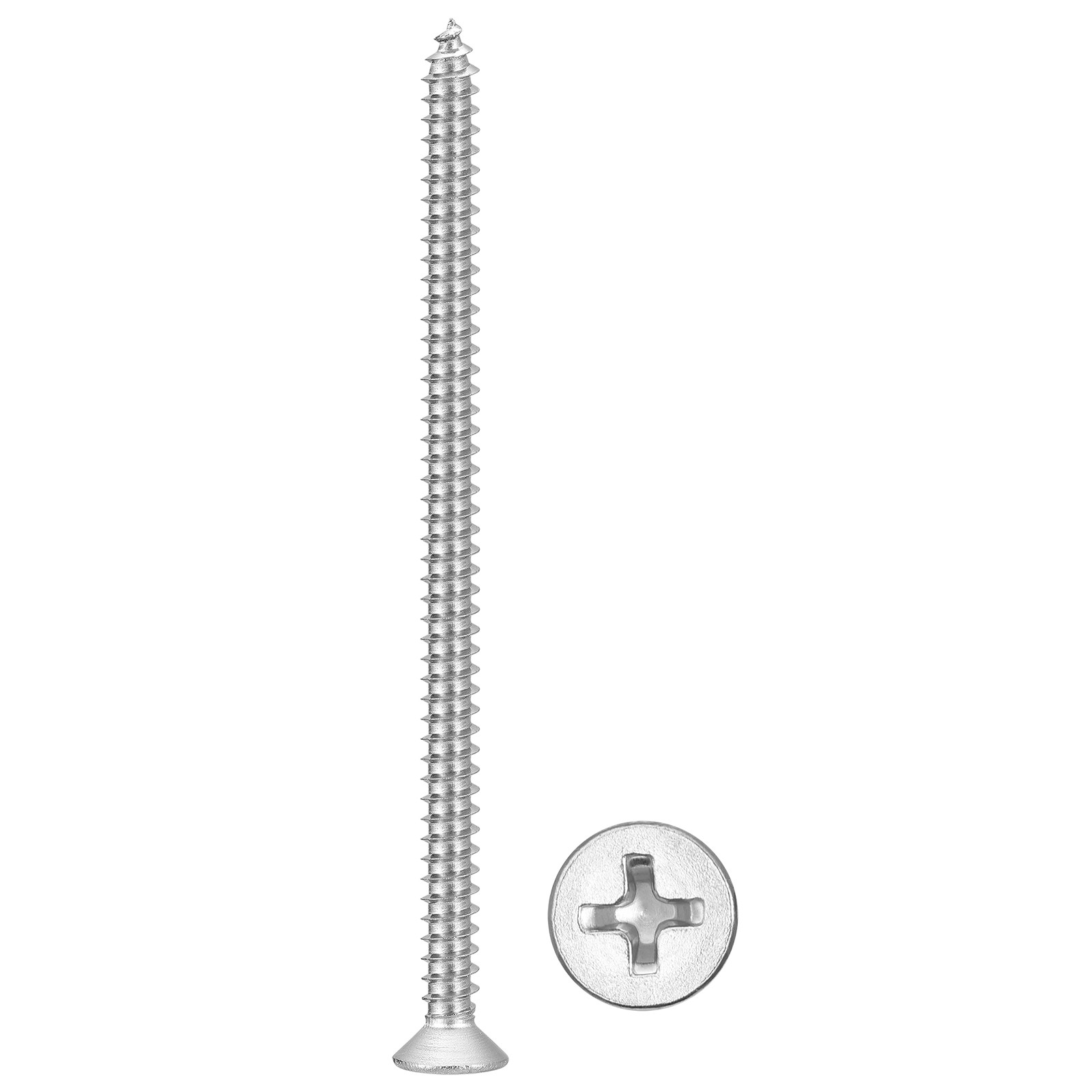 Cross Recessed Wood Screw (#8x3-1/2") 25Pcs, 304 Stainless Steel, Silver