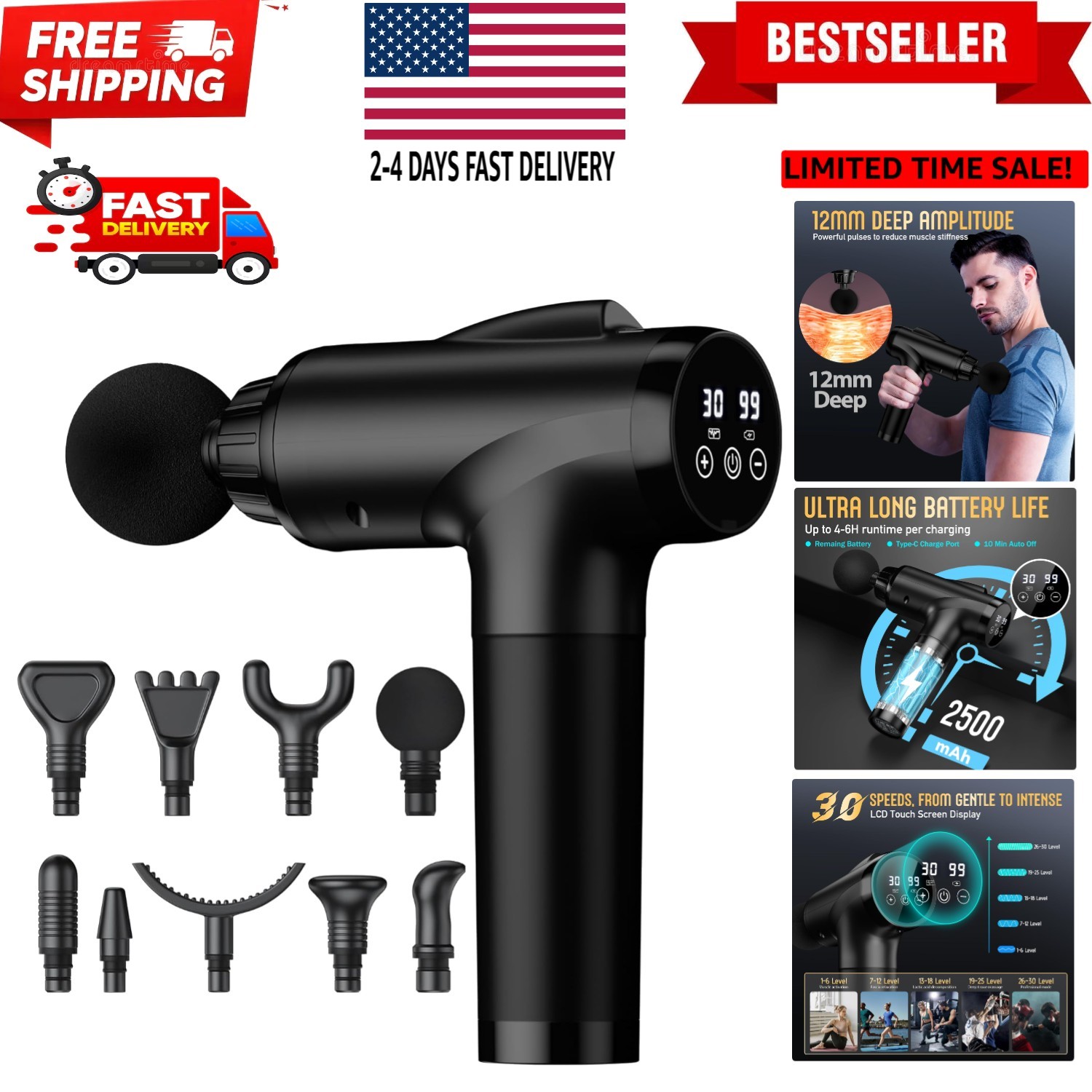 Massage Gun Deep Tissue, Handheld Electric Muscle Massager, High Intensity Pe...