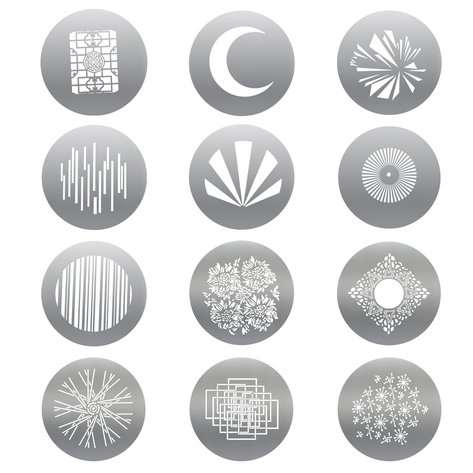 12-Pack Round GOBO Kit, 66mm Metal Plate with Different Patterns Works with S...
