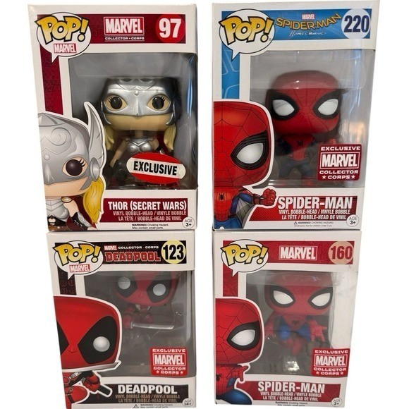 Marvel Funko Pop! Lot of 4 – Spider-Man, Thor, Deadpool – New In Box