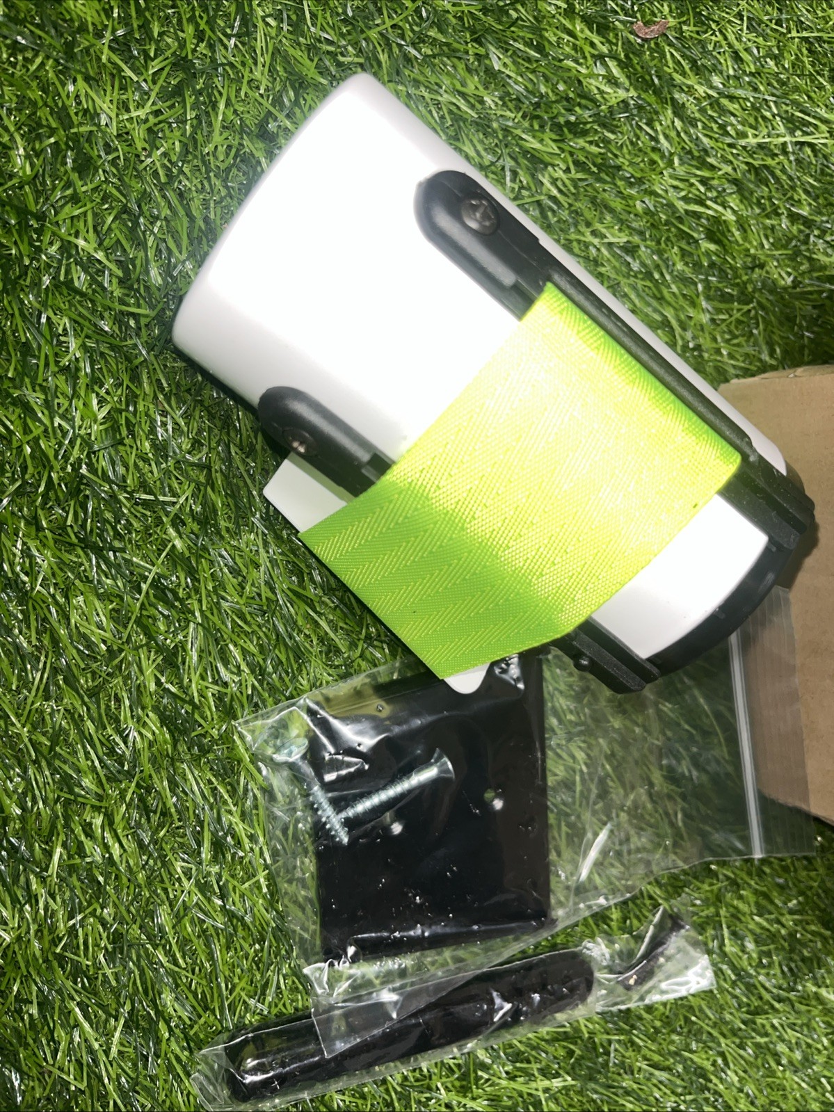 Tensabarrier Retractable Belt Barrier Fluorescent Green Belt, White Wall Mount.