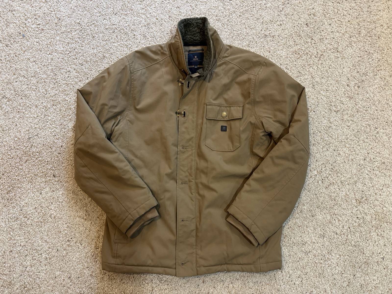 Roark Men's Axeman Jacket Sherpa Full Zip Wool Blend Insulated Brown Khaki Large